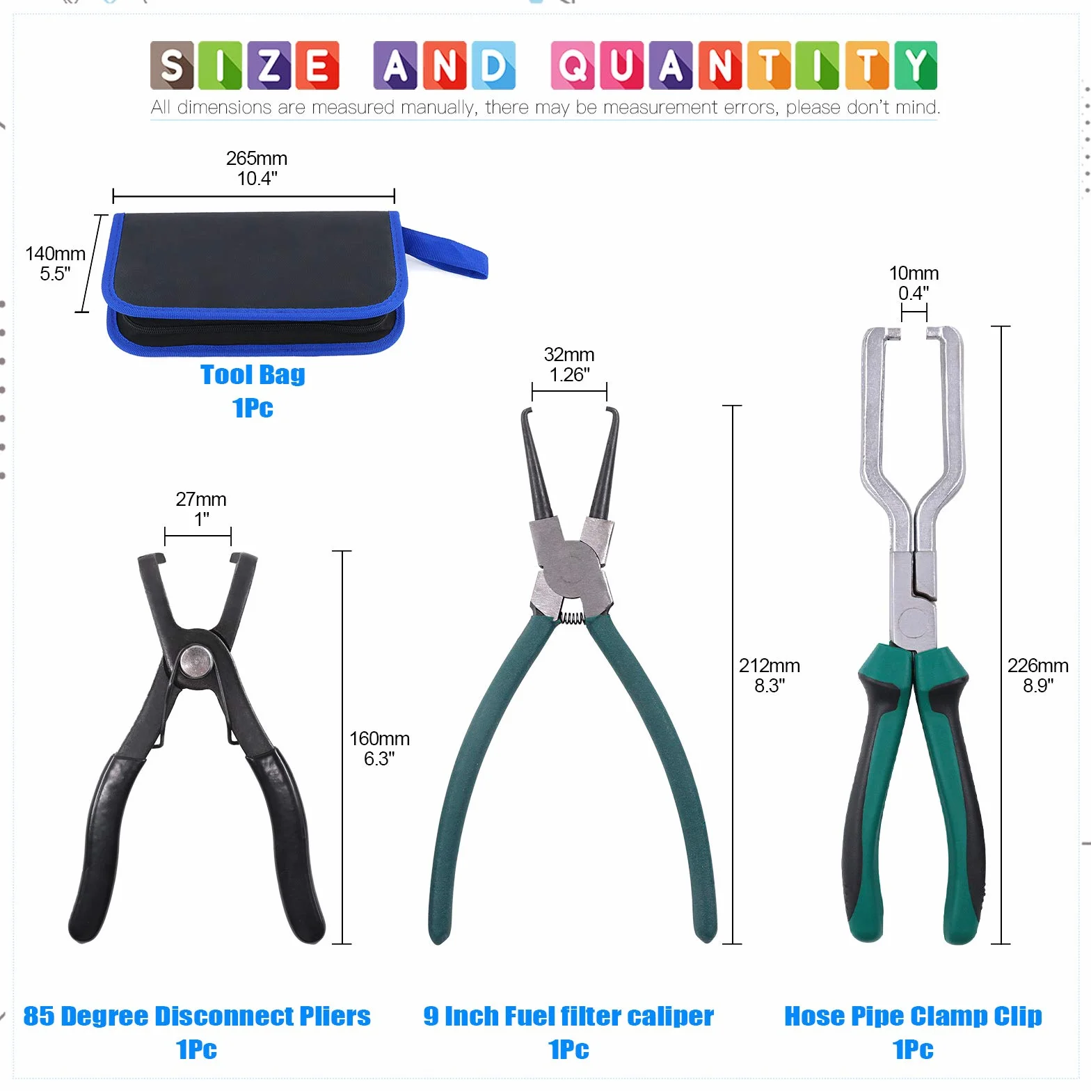 Glarks Zestaw 3 szt. Fuel Line Pliers Set 9 Inch Fuel Filter Caliper Pants Pipe Clamp Clip and 80 Degree Disconnect Pliers Set for Auto Maintenance