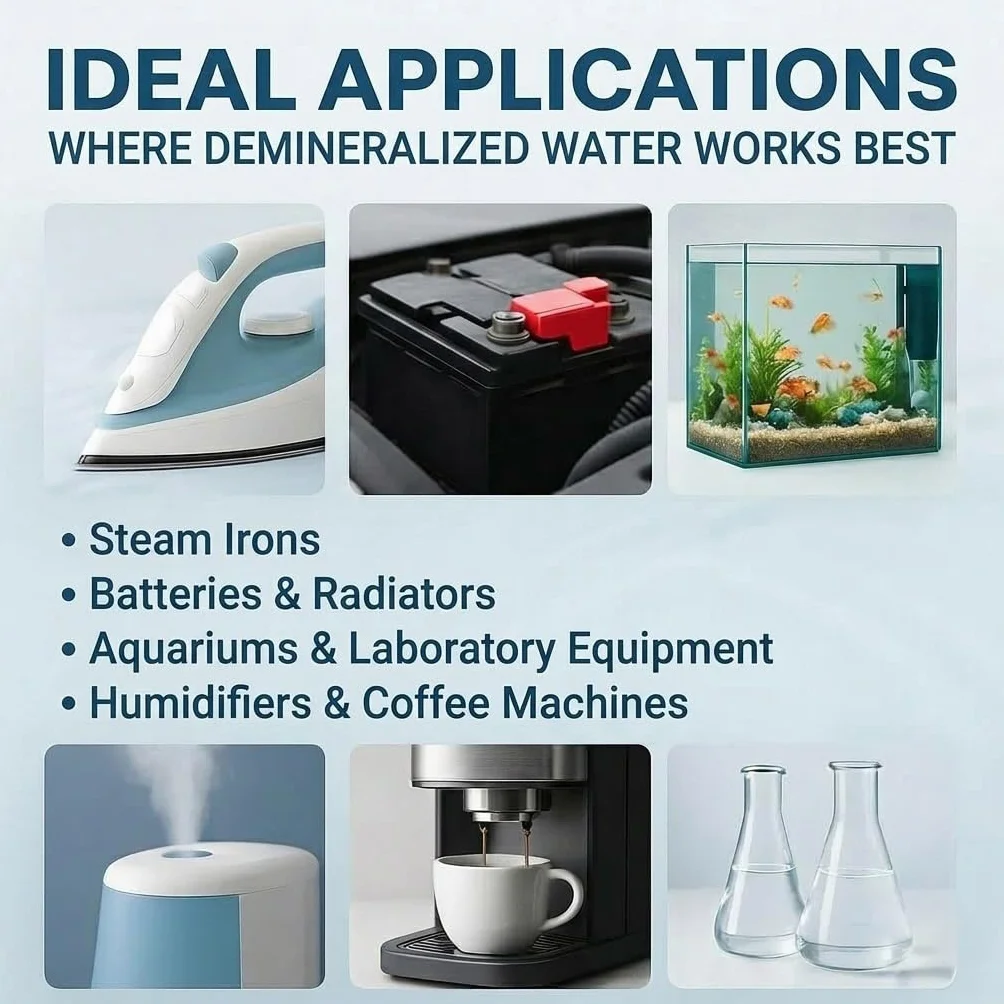 GiDeli Woda demineralizowana 5L Woda destylowana do żelazka, baterii, chłodnic, nawilżaczy, akwarium i laboratorium Woda bez wapnia, bezzapachowa, klarowna