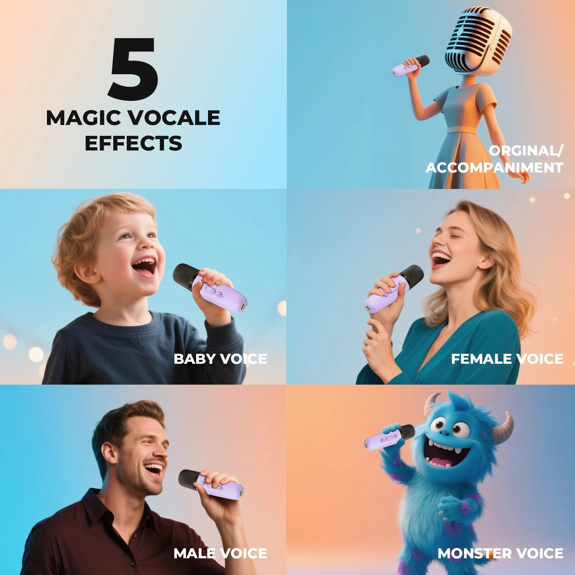 Maszyna karaoke dla dzieci Mini maszyna do karaoke z 2 mikrofonami, głośnik Bluetooth ze światłami LED i zniekształceniem głosu, prezent dla dziewczynek w wieku 3, 4, 5, 6, 7, 8, 9, 10, 11, 12+ lat