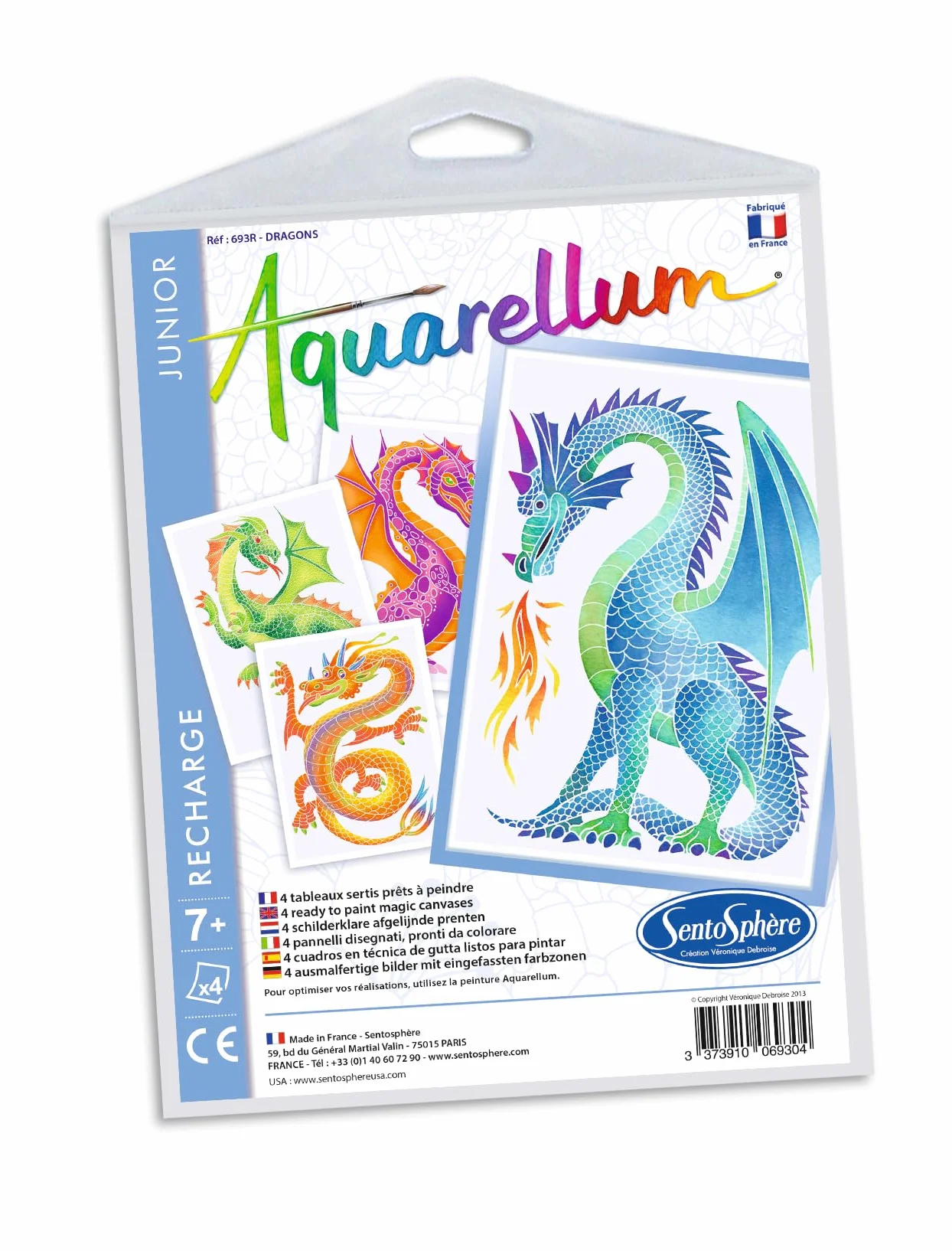 SentoSphère - RECHARGE AQUARELLUM JUNIOR - DRAGONS - Wkład do kart Aquarellum - Zestaw malarski - Magiczny obraz Aquarellable - Od 7 lat - Wyprodukowano we Francji