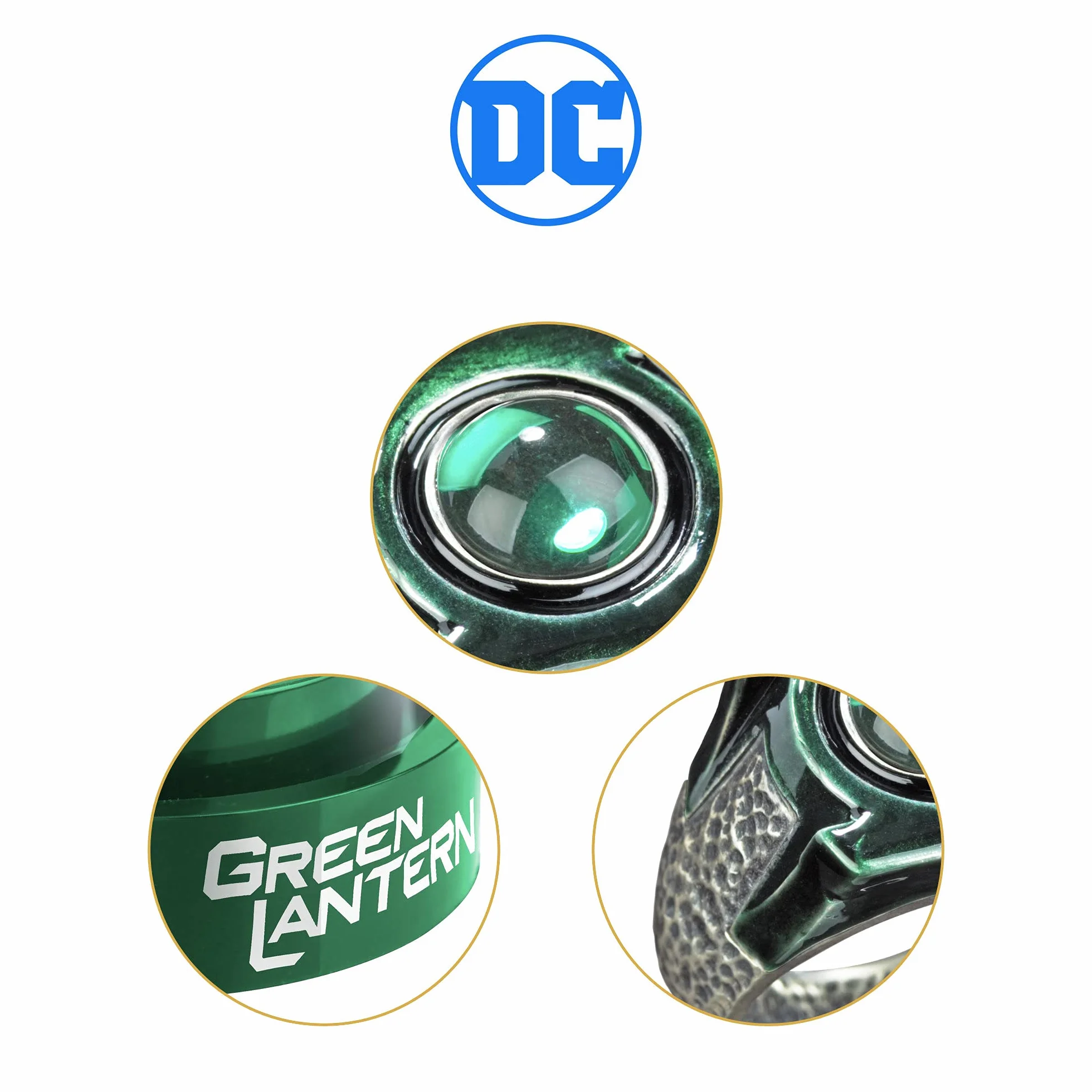 The Noble Collection Pierścień i wyświetlacz DC Green Lantern - Obsada Metalowy Pierścień z 4 cali (10cm) Etui na wyświetlacz - Oficjalnie licencjonowany zestaw filmowy Rekwizyty filmowe Prezenty