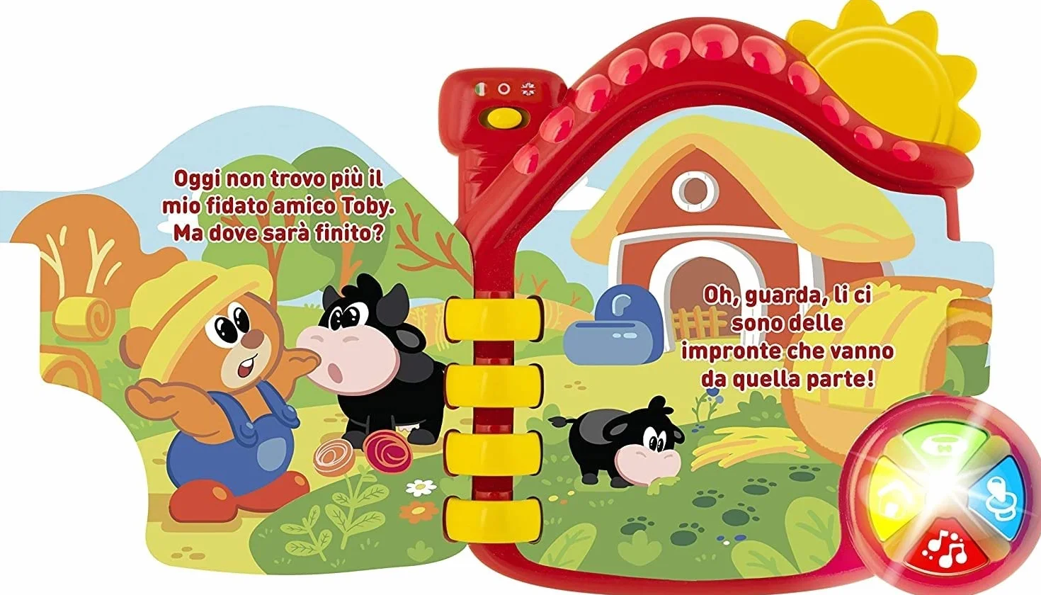 Chicco Mówiąca książeczka gospodarstwa rolnego, elektryczna książka edukacyjna, dwujęzyczna, wyświetlanie w języku włoskim i angielskim, łącznie z bateriami, wiek 6-36 miesięcy, wielokolorowa