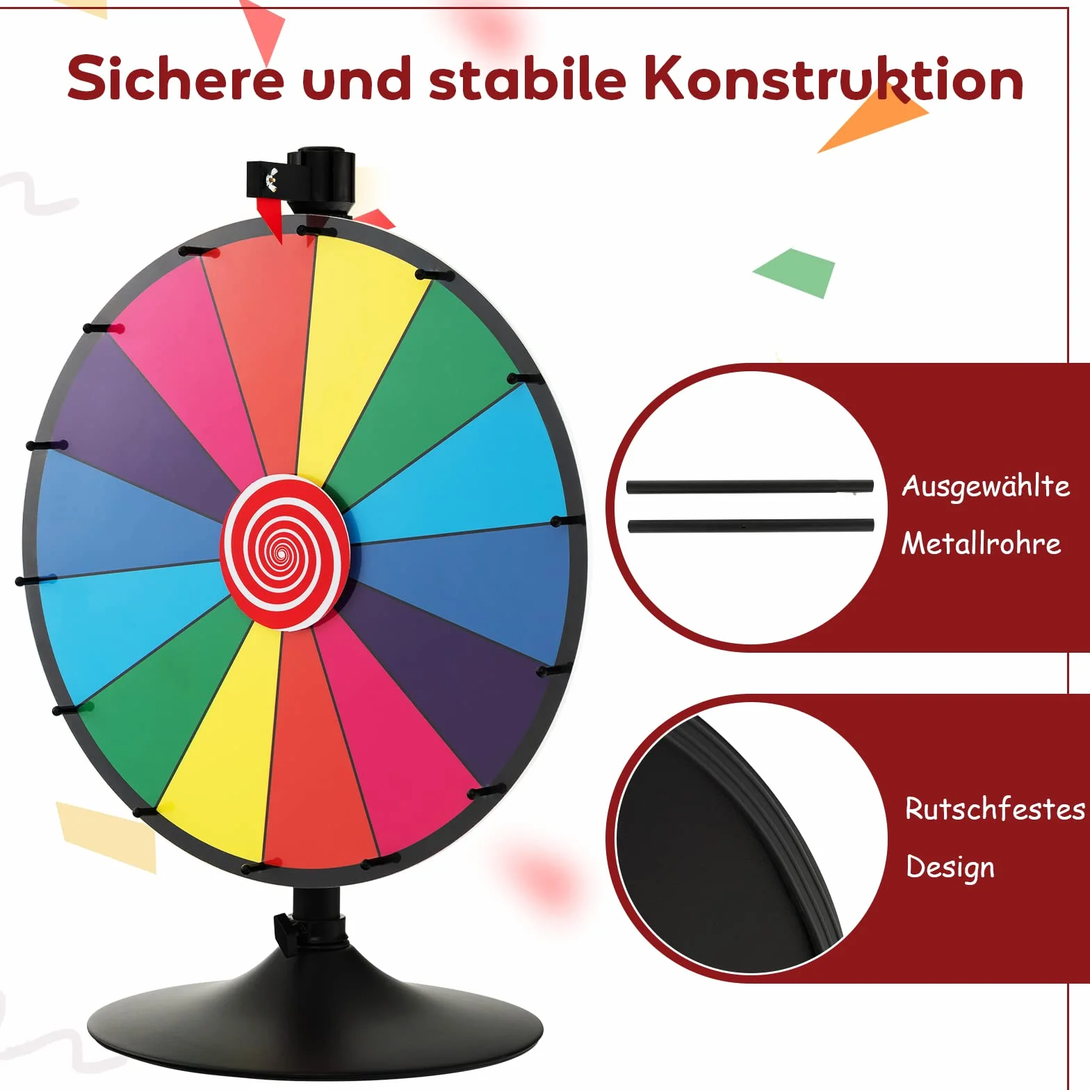 COSTWAY Koło szczęścia 24", koło szczęścia do obracania, zabawka, kolorowe koło do gier loteryjnych, gry słowne, średnica 60 cm