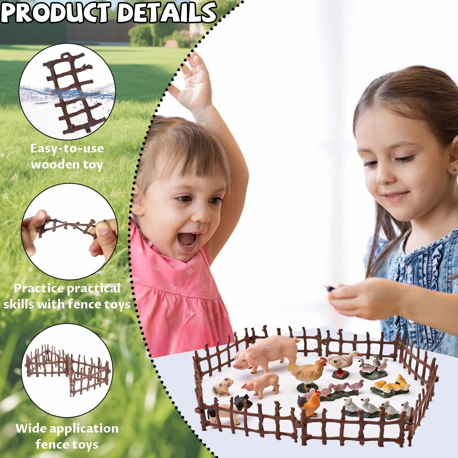 80 sztuk Mini zabawki ogrodzeniowe, zabawki dla zwierząt, akcesoria do ogrodzenia dla koni DIY, dekoracja mikro krajobrazu na prezent dla dziecka, 8,5 x 5 x 0,5 cm