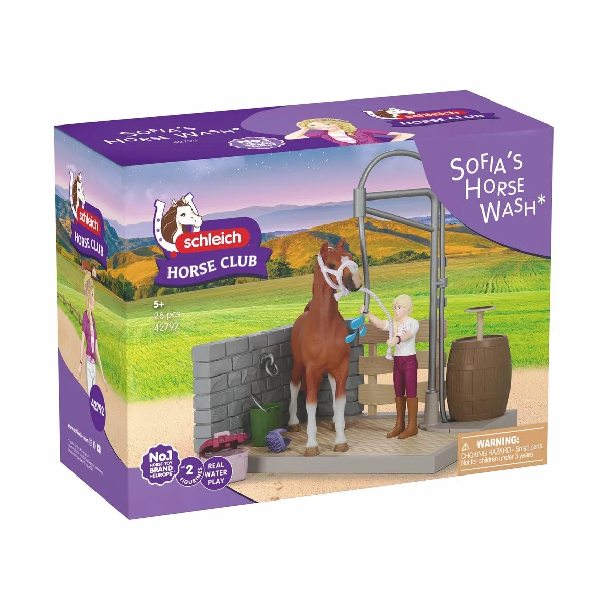 schleich HORSE CLUB | Myjnia dla koni Sofii 42792 | Zestaw z prawdziwą wodą, pompką, koniem, ruchomą figurką & akcesoriami | Zabawka konna & prezent dla dzieci od 5 lat | 26 elementów