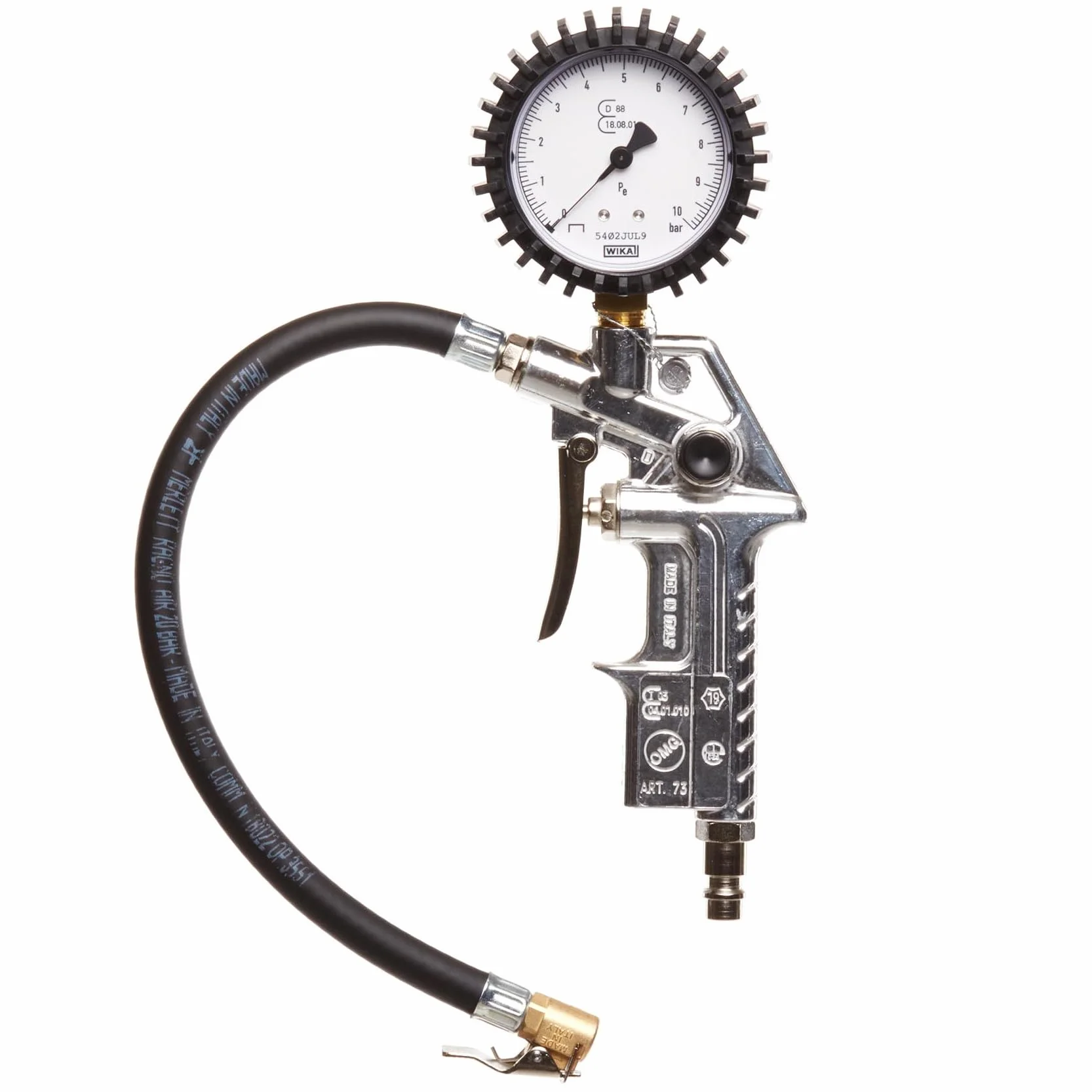 Michelin Pistolet do pompowania opon z manometrem do kompresorów, homologowany pistolet do pompowania opon z wężem, miernik ciśnienia w oponach, maks. ciśnienie 10 bar