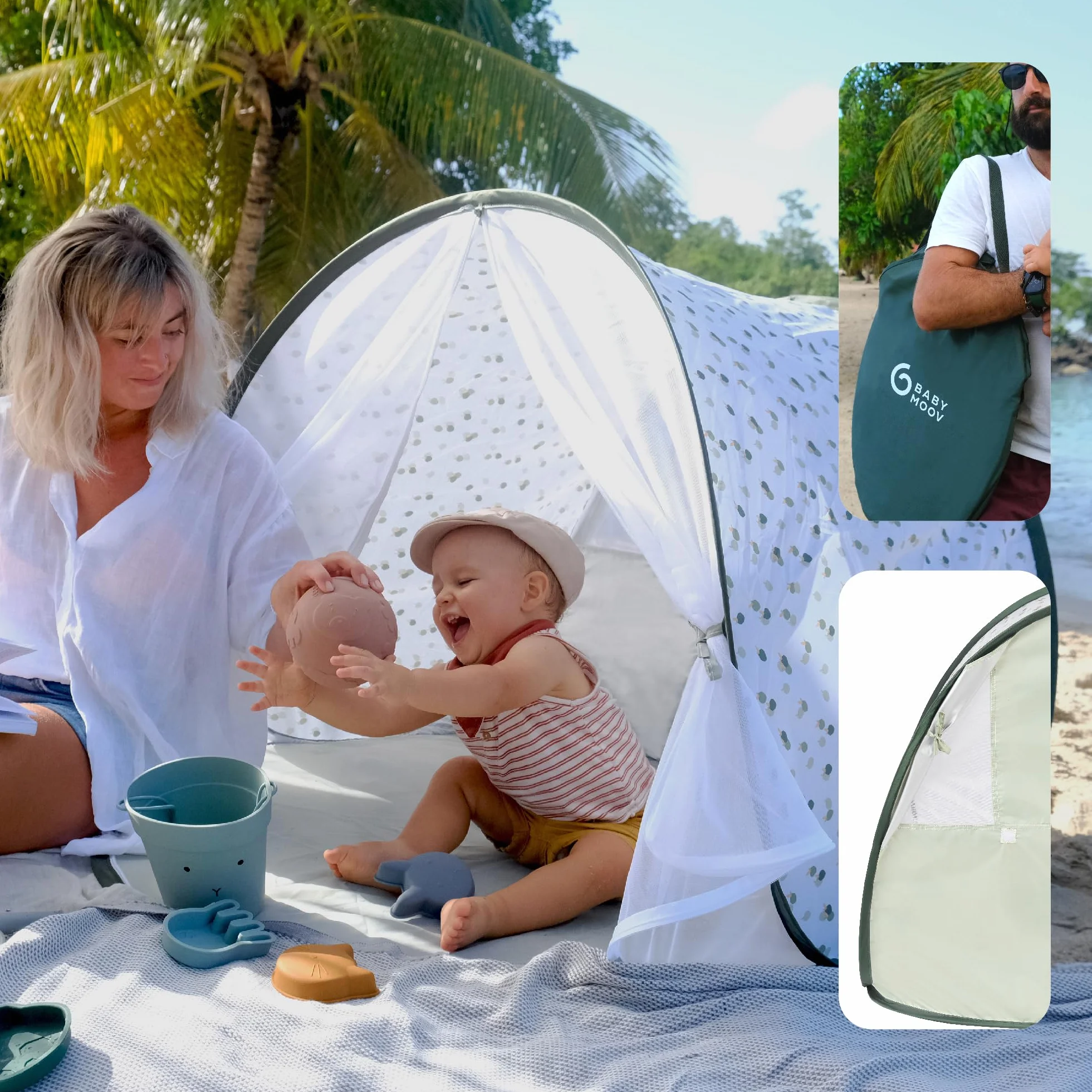 Babymoov Namiot dziecięcy o wysokiej ochronie przeciwsłonecznej 50+, z moskitierą na zamek, duży namiot plażowy, system Pop-Up, Provence