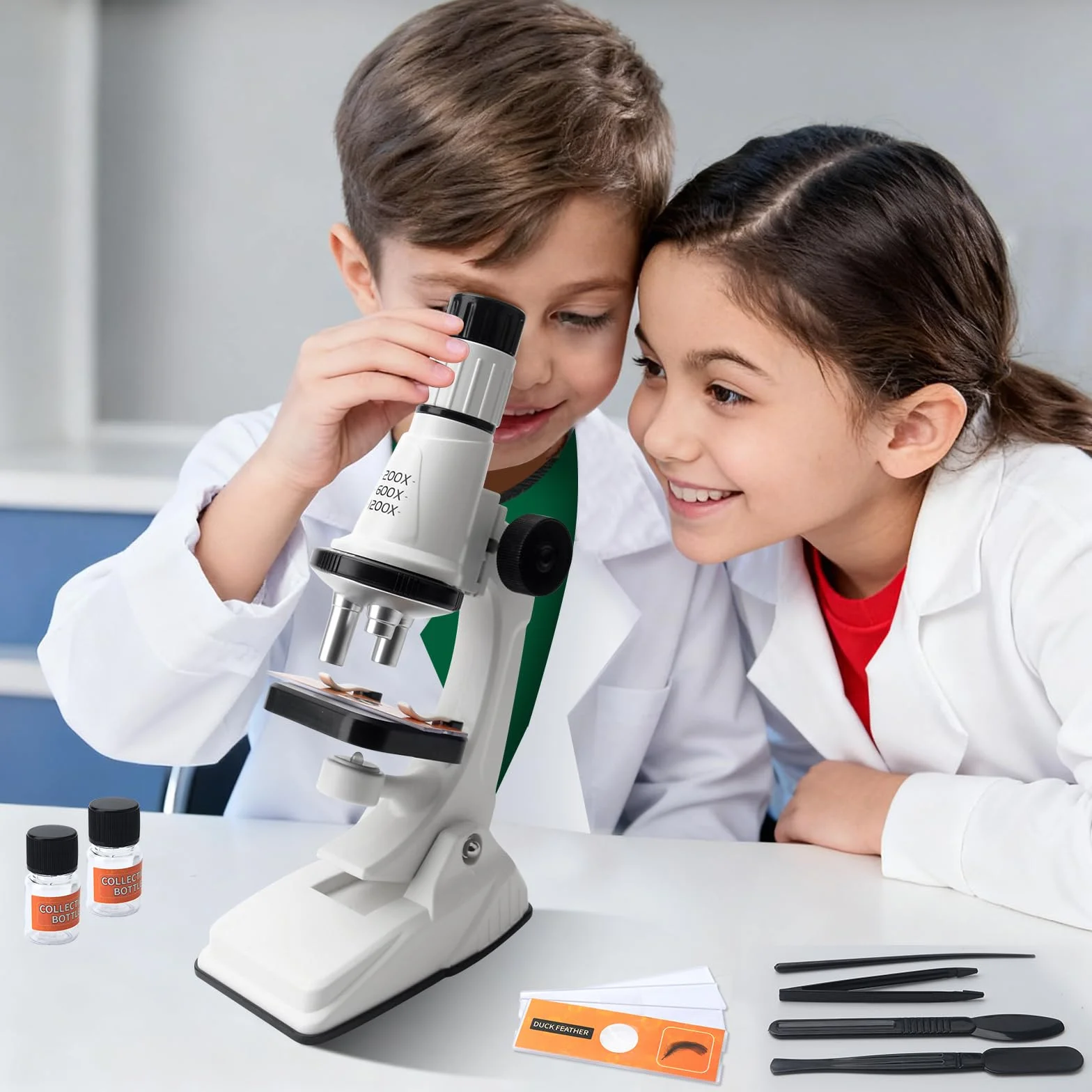 Mikroskop dla dzieci, powiększenie 200x-1200x, eksperymentalna zabawka edukacyjna, przenośny zestaw mikroskopowy, zestaw do eksperymentów naukowych do laboratorium szkolnego, domu, dla chłopców i