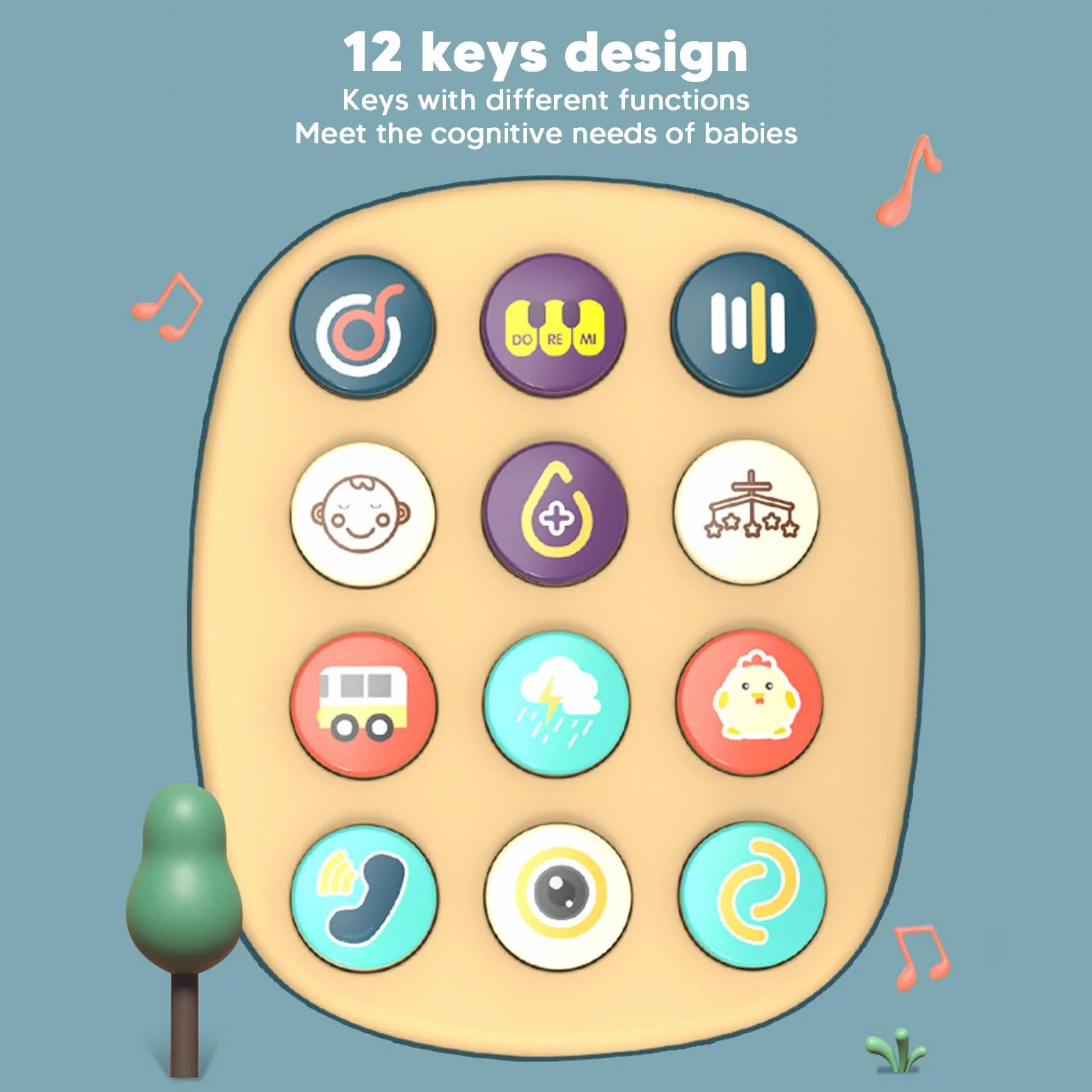 Sorandy Zabawka Telefoniczna dla Niemowląt, 12 Klawiszy Baby Piano Music Light Toy, Symulowana Muzyka Edukacyjna Wczesna Nauka dla Chłopców i Dziewcząt Early Education (18 m+)