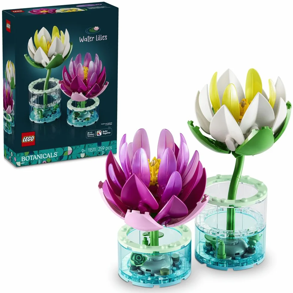 LEGO Botanicals Lilie wodne, zestaw konstrukcyjny dla dzieci, kwiatowa dekoracja, dwie lilie wodne z wazonami, pomysł na prezent na urodziny dla dziewczynki i chłopca od 9 lat 11511
