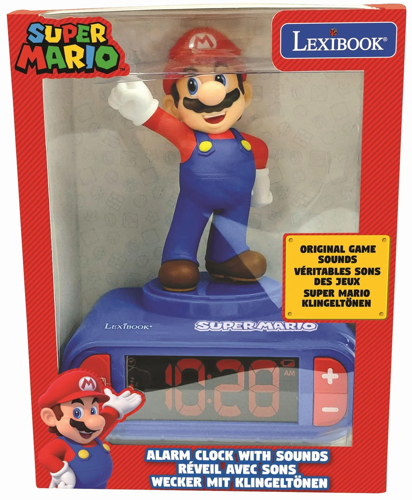 Lexibook - Nintendo Super Mario cyfrowy budzik z funkcją drzemki i dźwięku, zegar, kolor niebieski/czerwony - RL800NILXB