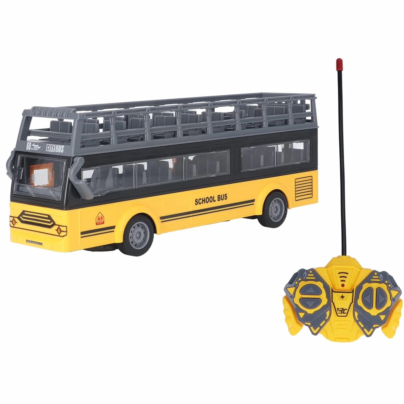 Zdalnie Sterowany Autobus Piętrowy, Drobne Szczegóły 4-kanałowy Autobus RC Bezpieczne Otwieranie Drzwi do Zabawek (QH204 7 Autobus szkolny)