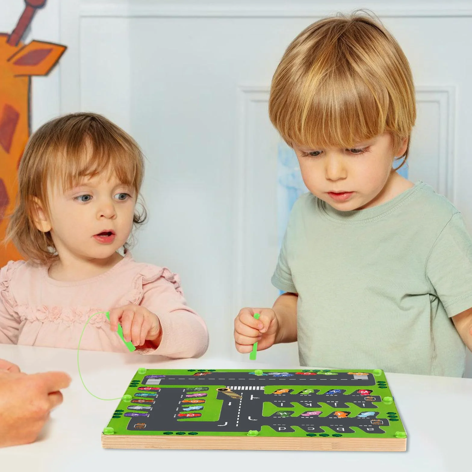 Labirynt Drewniana Zabawka Montessori 3-6 Lat, Magnetyczna Gra Parkingowa i Alfabet dla Dzieci, Edukacyjne Gry z Wyborem dla Dziewczynek i Chłopców