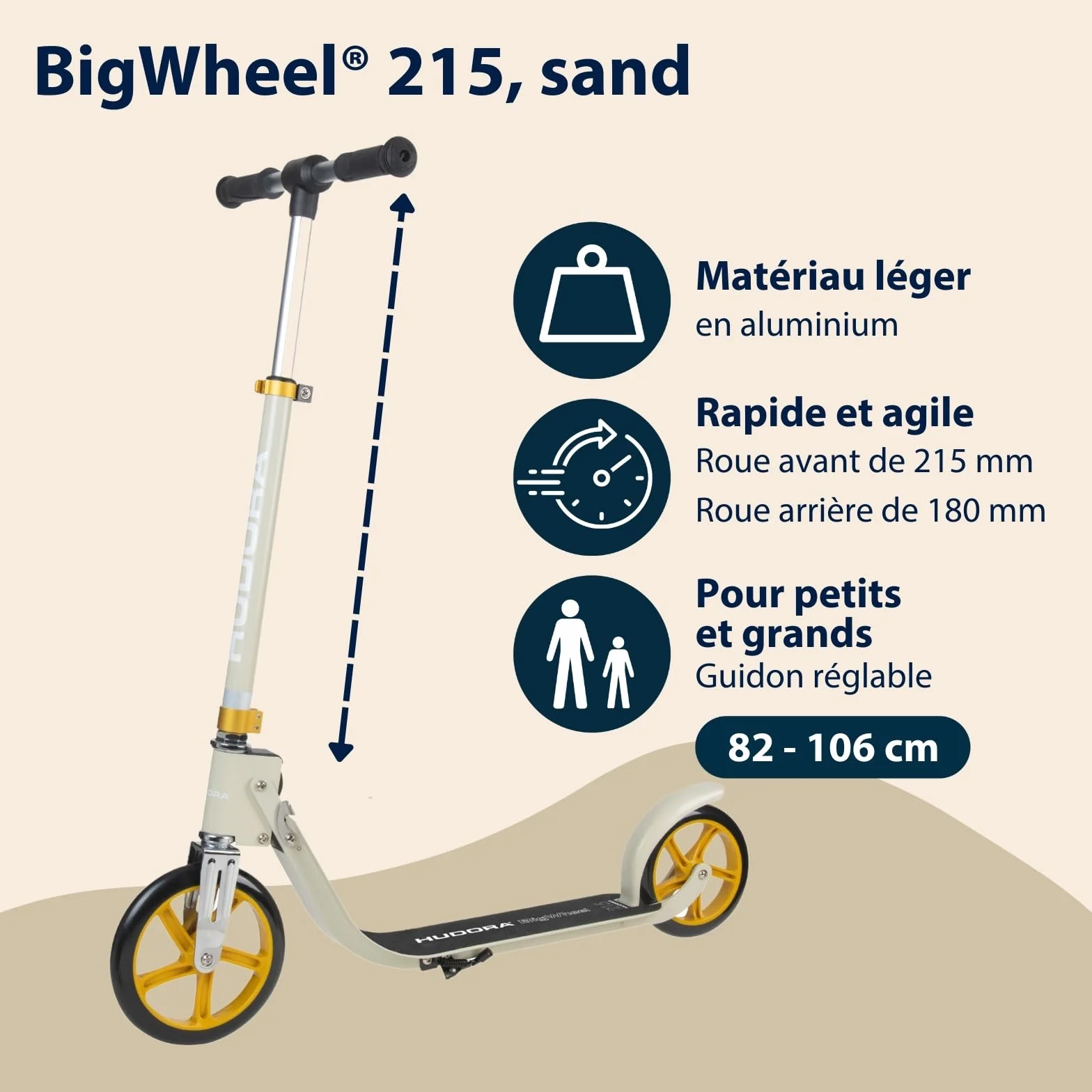 HUDORA BigWheel® 215 Scooter, piaskowy