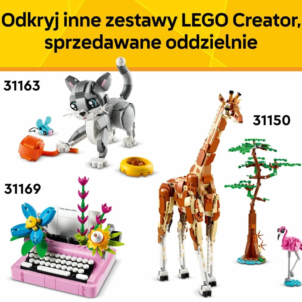 LEGO Creator 3 w 1 Dzikie zwierzęta: rodzina pand, pomysł na prezent dla dziewczynki i chłopca od 8 lat, zabawka konstrukcyjna dla dziecka do przebudowania na figurki zwierząt: orkę lub pingwina 31165