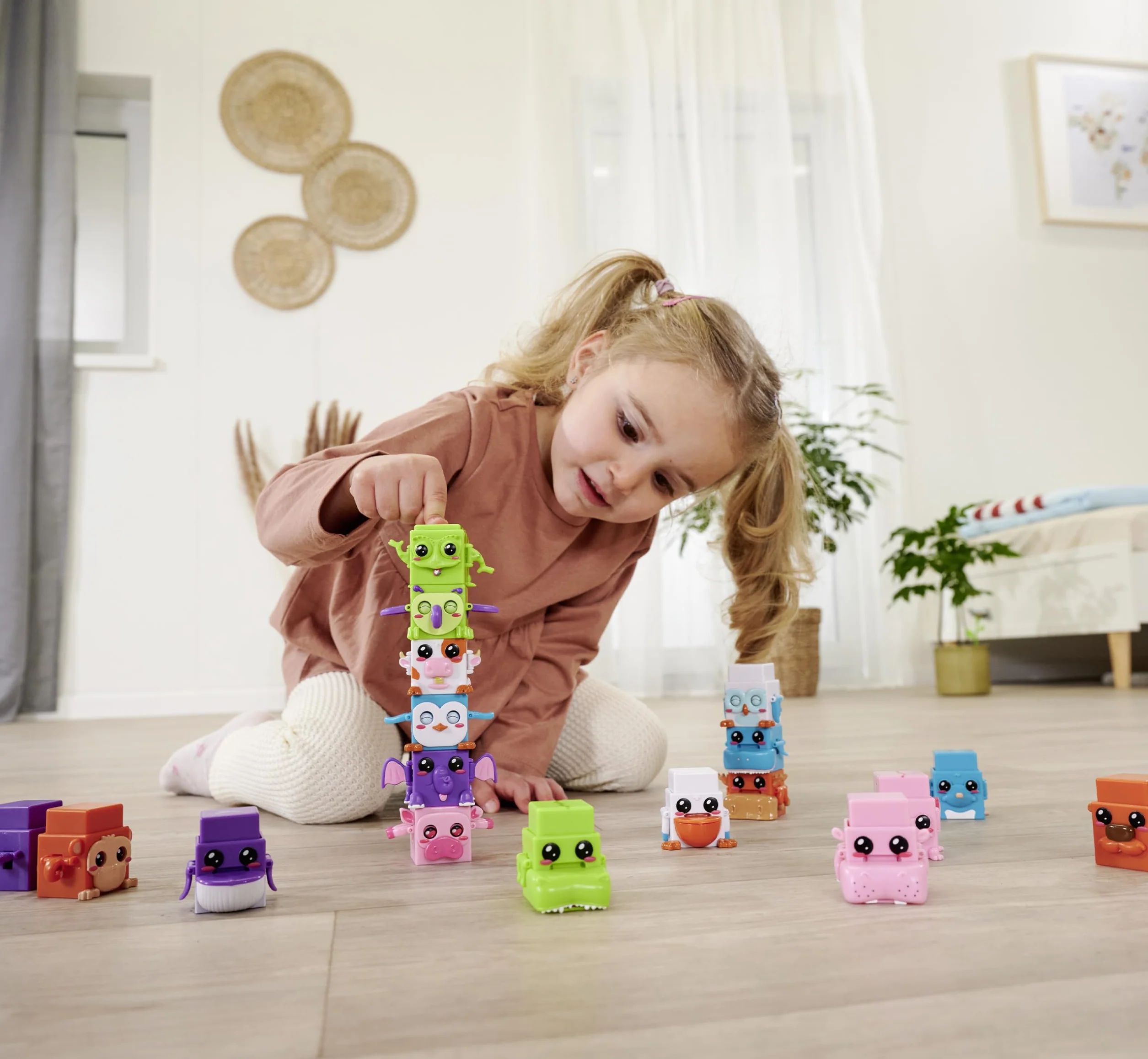 Simba 105952627 Bloxies figurka zwierzątka(4-pak)- klocki do układania w stos i kolekcjonowania z efektem ruchu, sensoryczna zabawka dla dzieci od 3 lat, losowy wybór w opakowaniu niespodzianka