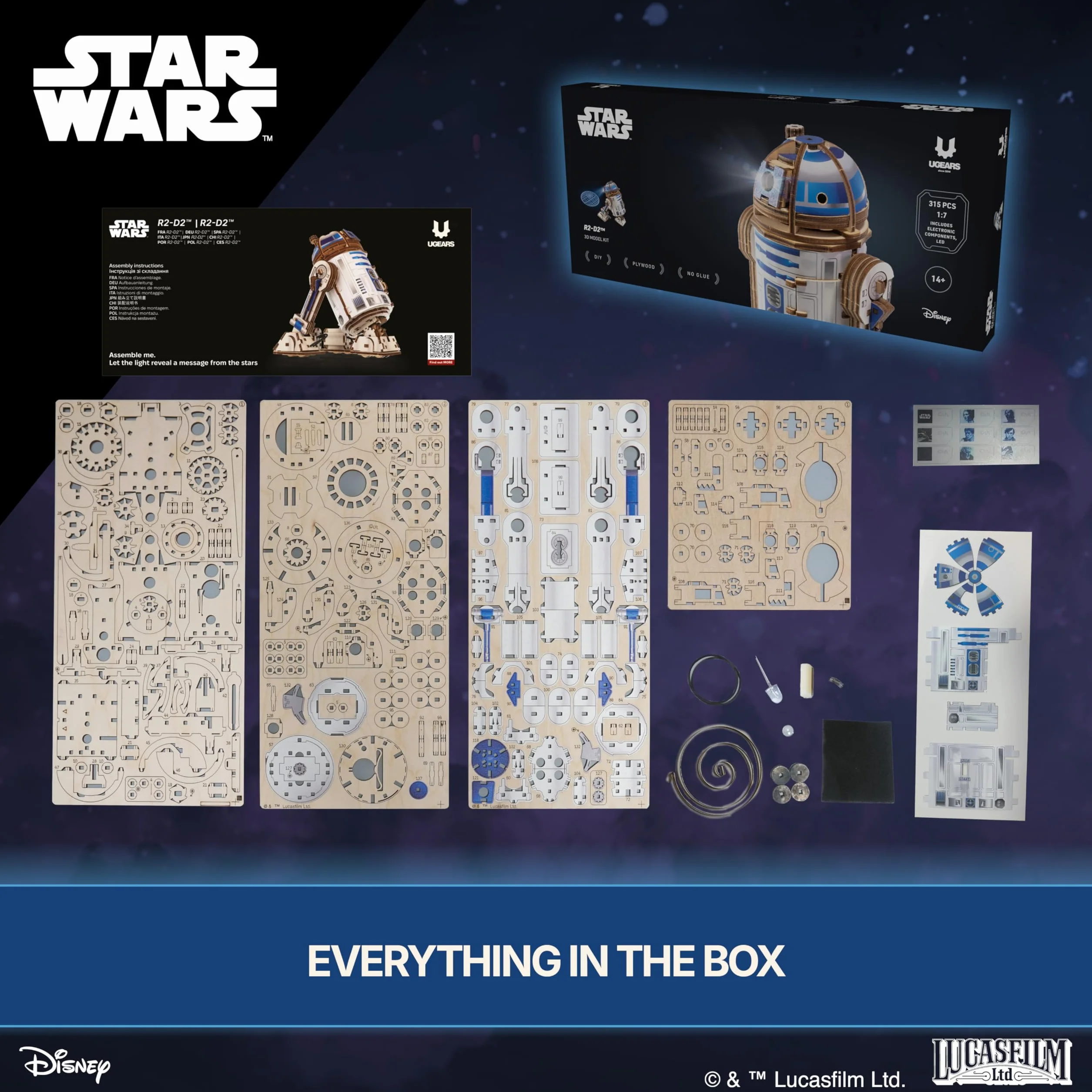 UGEARS Star Wars ™ R2-D2 ™ - puzzles for adults, model do złożenia dla dorosłych, modele mechaniczne, łamigłówka dla dorosłych, 3D puzzle, Puzzle Star Wars prezent, mechaniczne konstrukcje