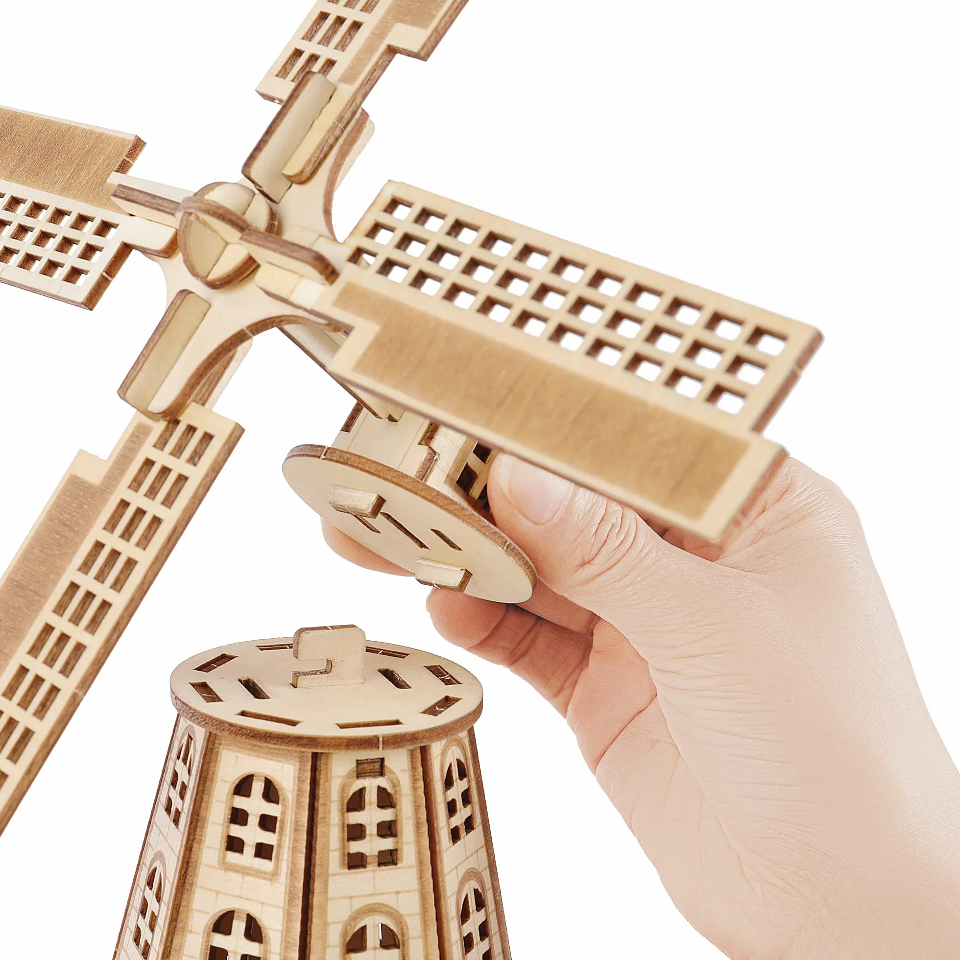 GuDoQi Drewniane puzzle 3D, wiatrak, drewniane puzzle, zestaw do samodzielnego montażu, rękodzieło artystyczne, modelarstwo, drewniany model budynku, prezent dla nastolatków i dorosłych, na urlop i
