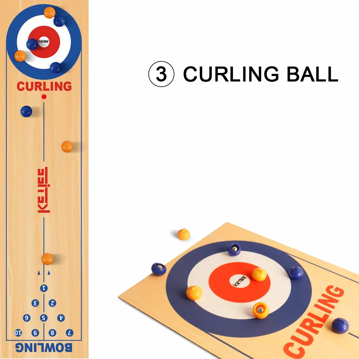 KETIEE Zestaw do kręgli 3 w 1 Shuffleboard Bowling Curling Game, przenośny stół dla drużyn i imprez rodzinnych, odpowiedni dla dzieci i dorosłych