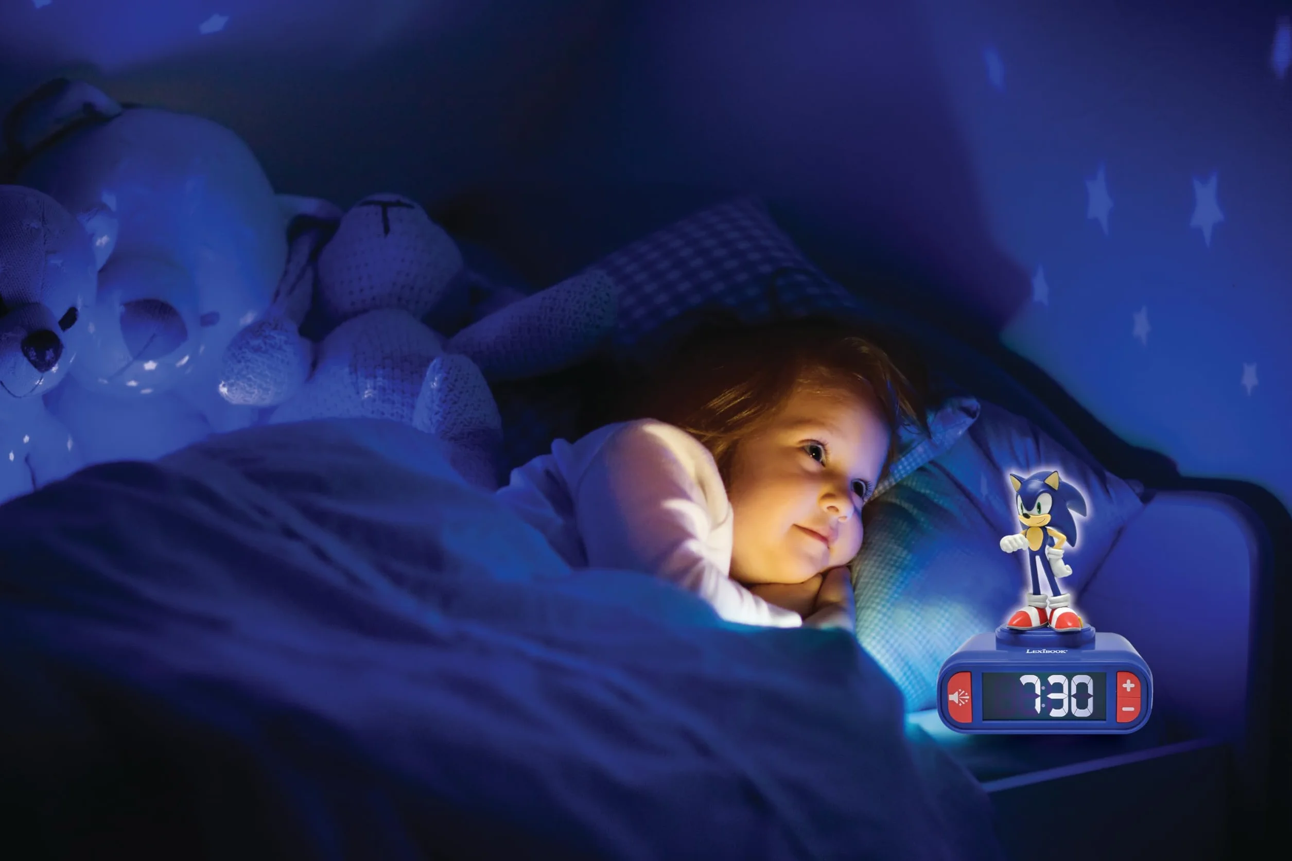 Lexibook, Sonic The Hedgehog, Budzik z Lampką Nocną Sonic, Dźwięki i Melodie, Podświetlany Ekran LCD, LuminoUS, Drzemka, Niebieski, RL800SN