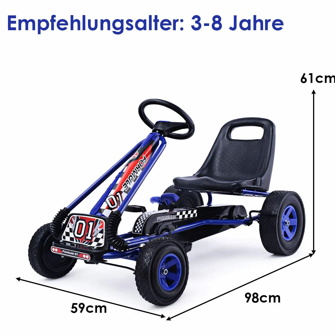 COSTWAY Gokart z hamulcem ręcznym i regulowanym siedziskiem, samochód na pedały z biegiem do przodu i do tyłu, Go Cart dla dzieci od 3 lat, pedały, pojazd pedałowy, pojazd dziecięcy 98 x 59 x 61 cm