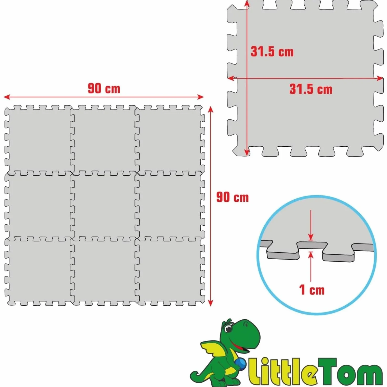 LittleTom 9 Grube maty podłogowe - Dziecko i dziecko od 0 miesiąca 30 x 30 kwadratowych płytek z pianki EVA