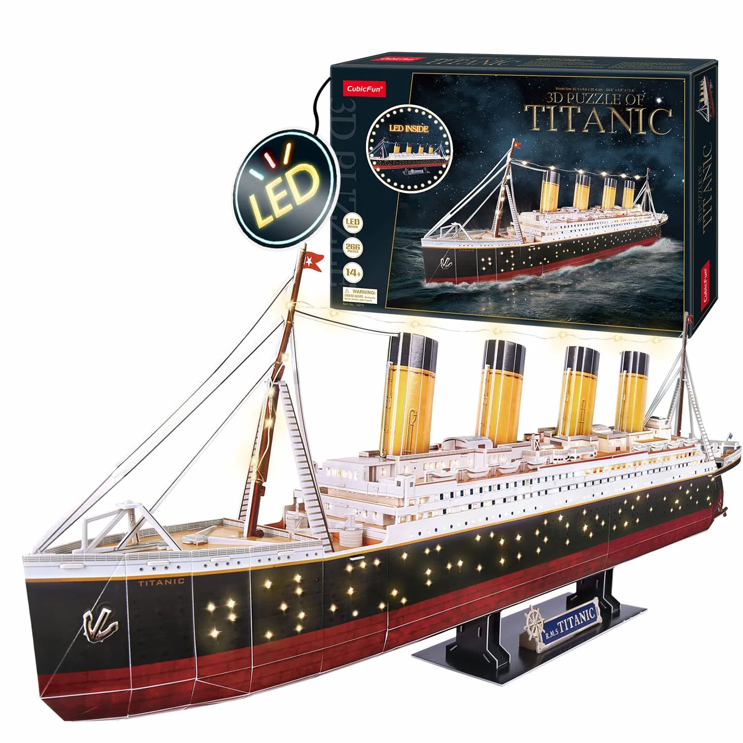 Puzzle 3D - Titanic Makieta LED | Makiety do budowy dorosłych i dzieci | Titanic Makieta | Makieta LED Boat 266 sztuk | Puzzle 3D | Makiety do jazdy