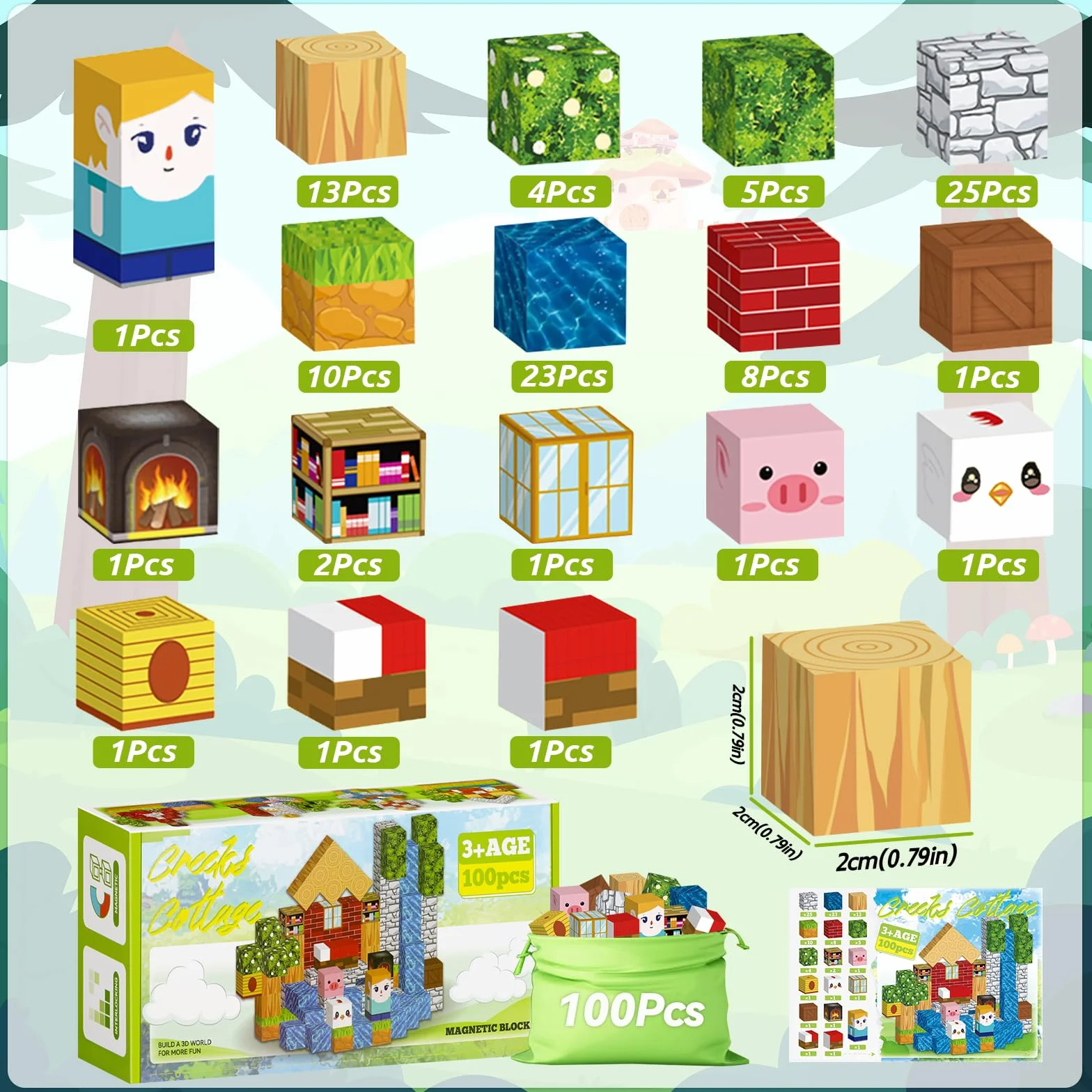Klocki Magnetyczne, Zestaw 100 Sztuk Magnetycznych Klocków Dla Dzieci, Kreatywna Zabawka Montessori Z Magnesami, Sensoryczna Zabawka STEM, Dla Chłopców I Dziewcząt W Wieku 3-12 Lat