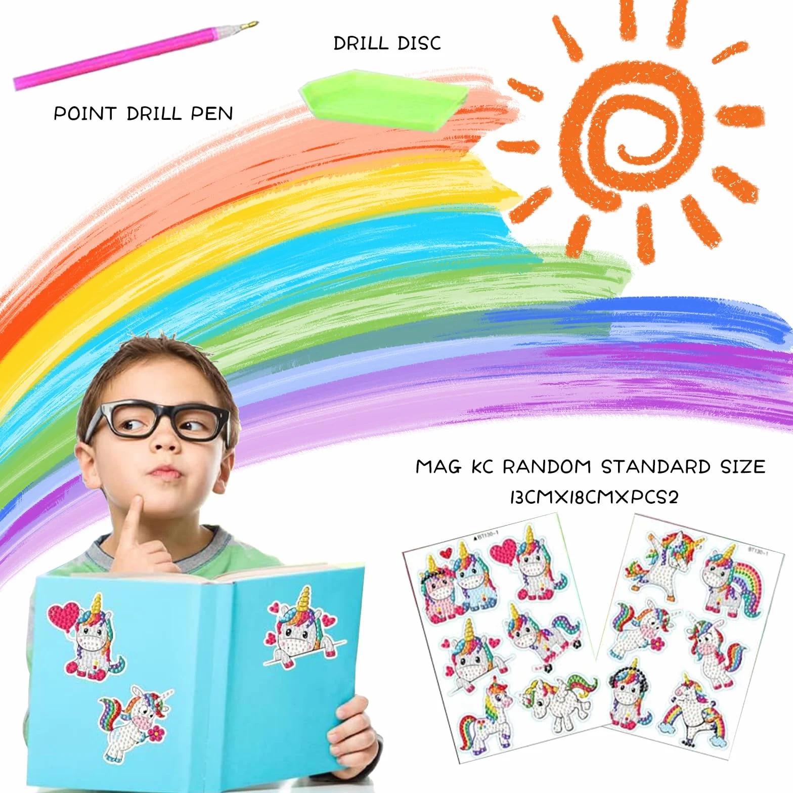 Kireida® Zestaw 12 naklejek do malowania diamentami dla dzieci, jednorożec, DIY, malowanie według liczb, kamień szlachetny, rękodzieło artystyczne dla dzieci i dorosłych, zestaw mozaiki diamentowej w