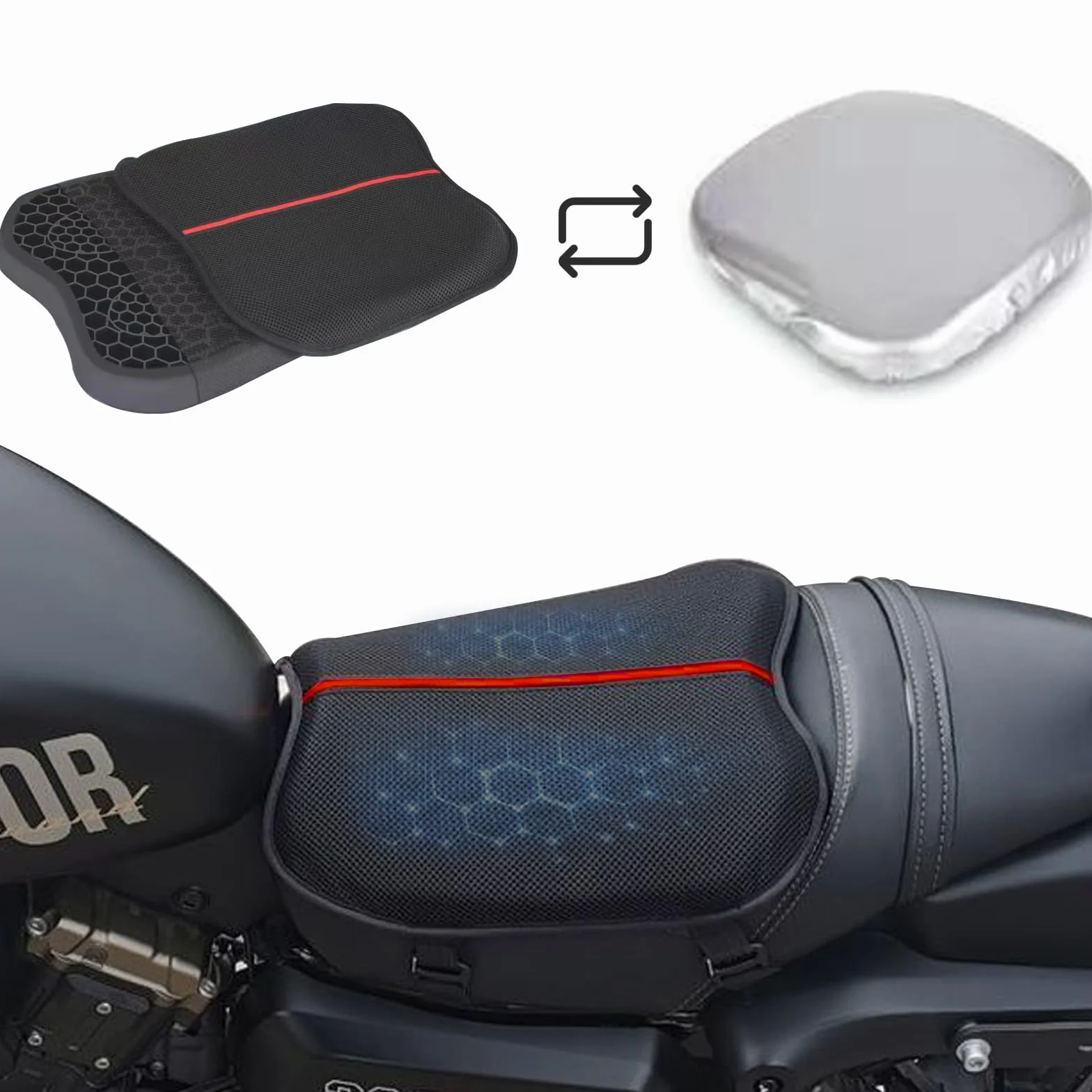 Poduszka na siedzenie motocyklowe, potrójna ochrona żelowa podkładka na siedzenie motocykla, zdejmowana osłona termoizolacyjna, skutecznie zapobiega słońcu i deszczowi, żelowa podkładka