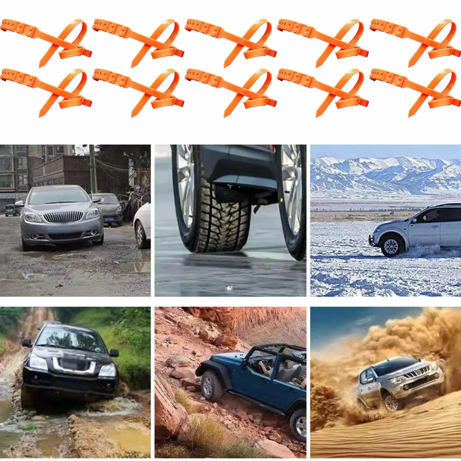 Snow Chains For Car Tires - 10 Pieces Zip Ties For Tires In Snow Anti Slip Wheel, Anti-Skid Traction Device, Sedan SUV Truck Outdoor Winter Driving, Road Safety Component Kit