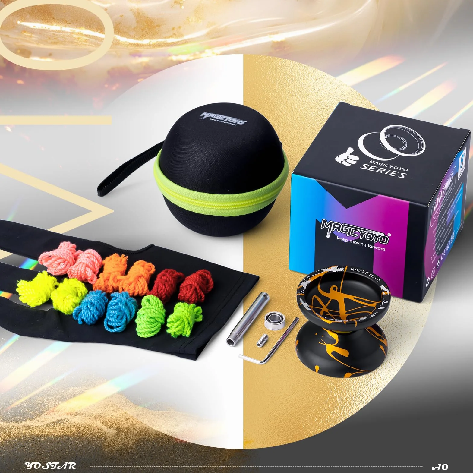 YOSTAR Profesjonalny JoJo z Bezczynnością - Metalowy Yoyo do Trików dla Dorosłych, V10 Sport, z 12 Sznurkami i Rękawicą