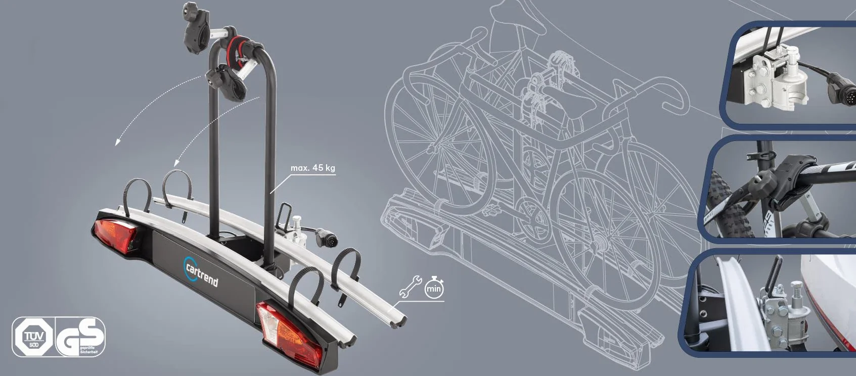 cartrend Bagażnik rowerowy aluminiowy Active, pasuje do 2 rowerów, bagażnik rowerowy, bagażnik samochodowy, czarno-srebrny