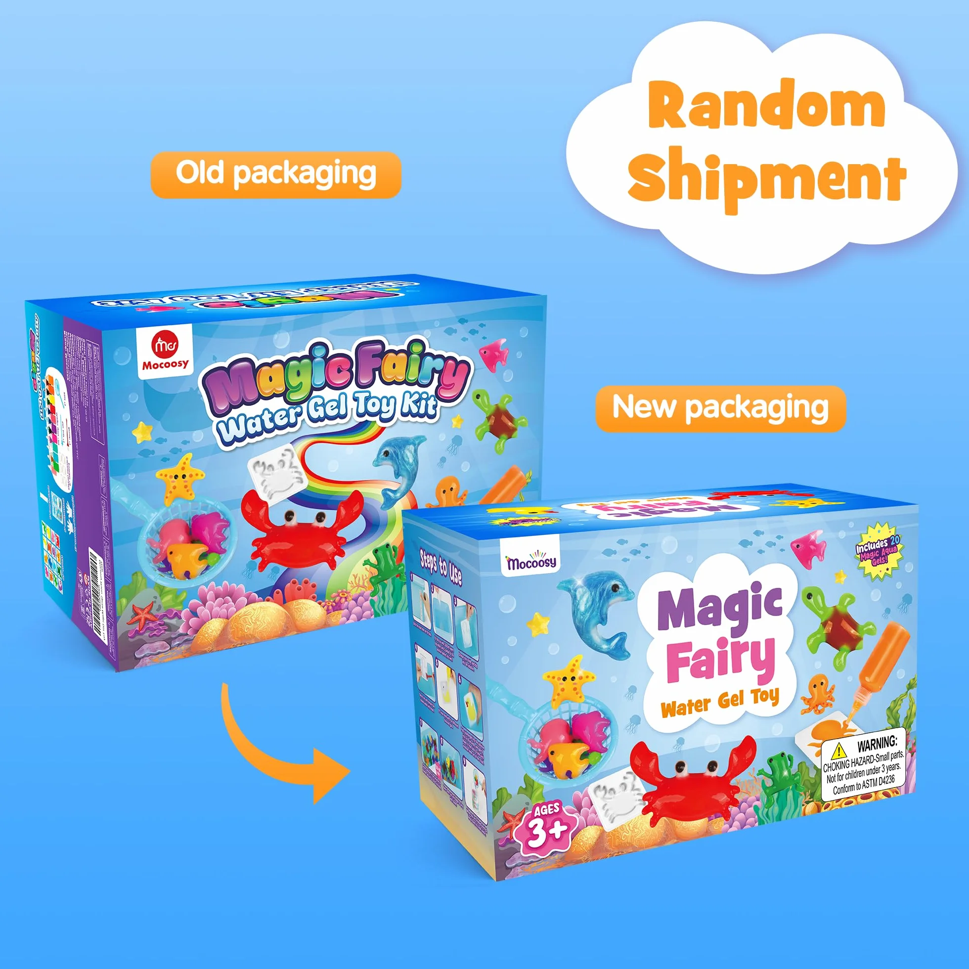 Mocoosy 20 kolorów Zestaw magicznych zabawek z elfem wodnym, kreatywny magiczny żel wodny 3D, zestaw do żelu wodnego Aqua Fairy z 20 magicznymi żelami i 16 kształtami, prezenty dla dzieci w wieku 3