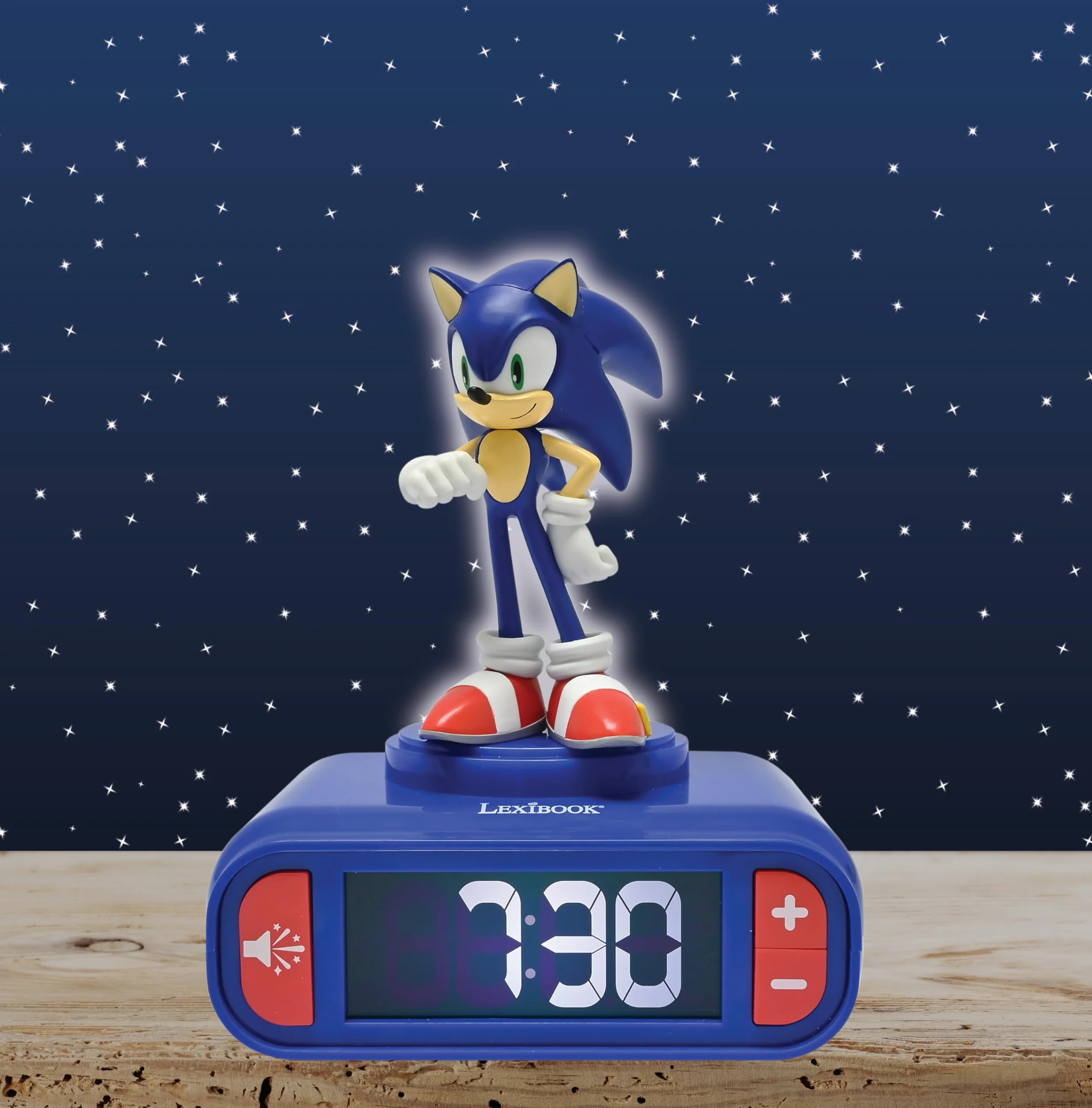 Lexibook, Sonic The Hedgehog, Budzik z Lampką Nocną Sonic, Dźwięki i Melodie, Podświetlany Ekran LCD, LuminoUS, Drzemka, Niebieski, RL800SN