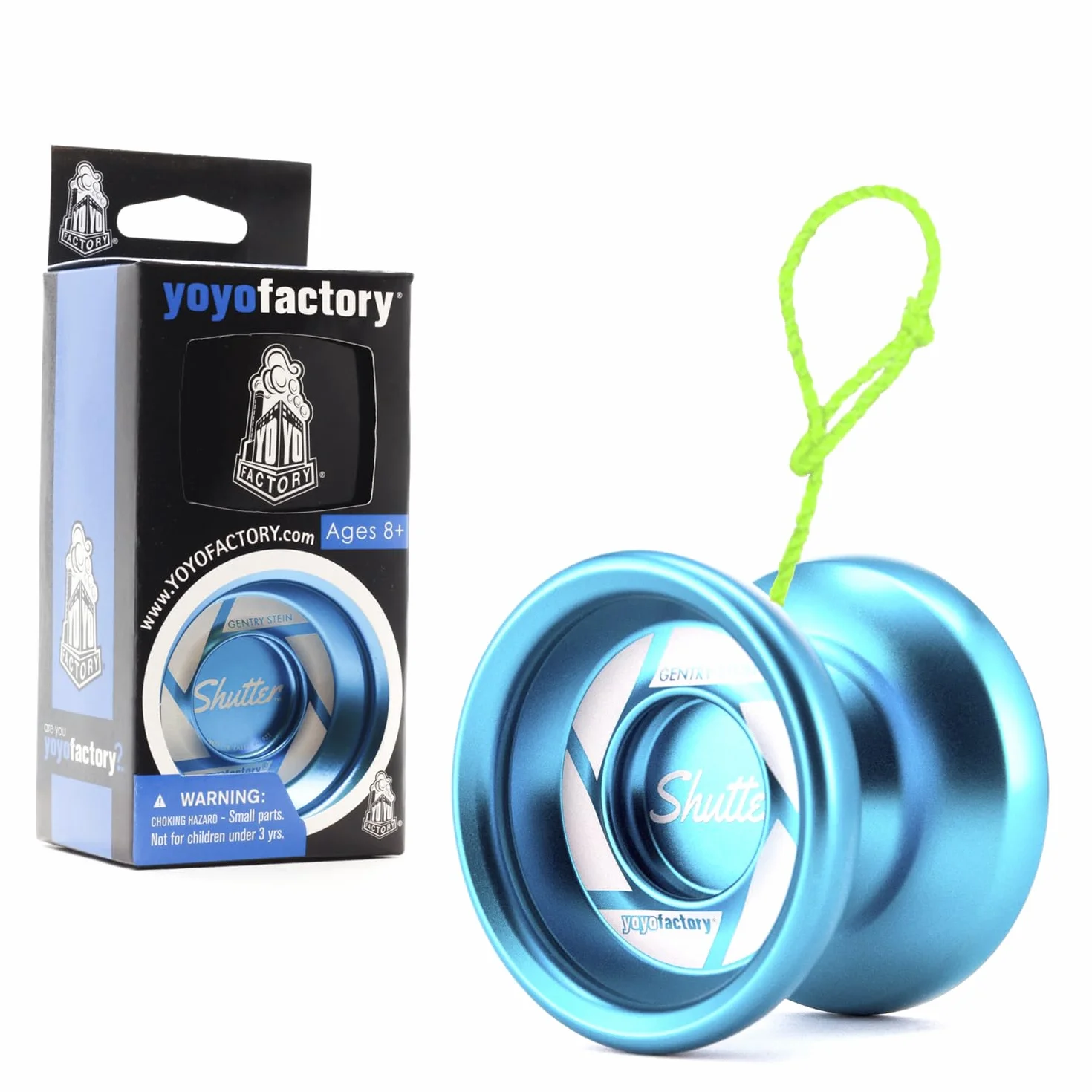 YoyoFactory Shutter Profi Yo-Yo firmy Weltmeister Gentry – niebieski (szybka rotacja, metalowe łożyska kulkowe, sznurek i instrukcja w zestawie)