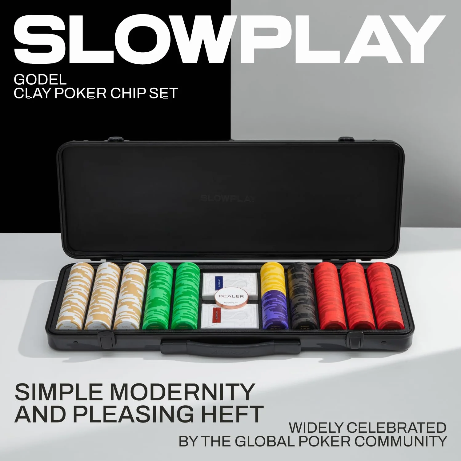 SLOWPLAY Godel Zestaw 14 g glinianych żetonów do pokera Texas Hold'em, 300 szt. [puste żetony] wyposażony w wysokiej klasy etui z bardzo wytrzymałą powłoką z niemieckiego poliwęglanu, dla graczy w