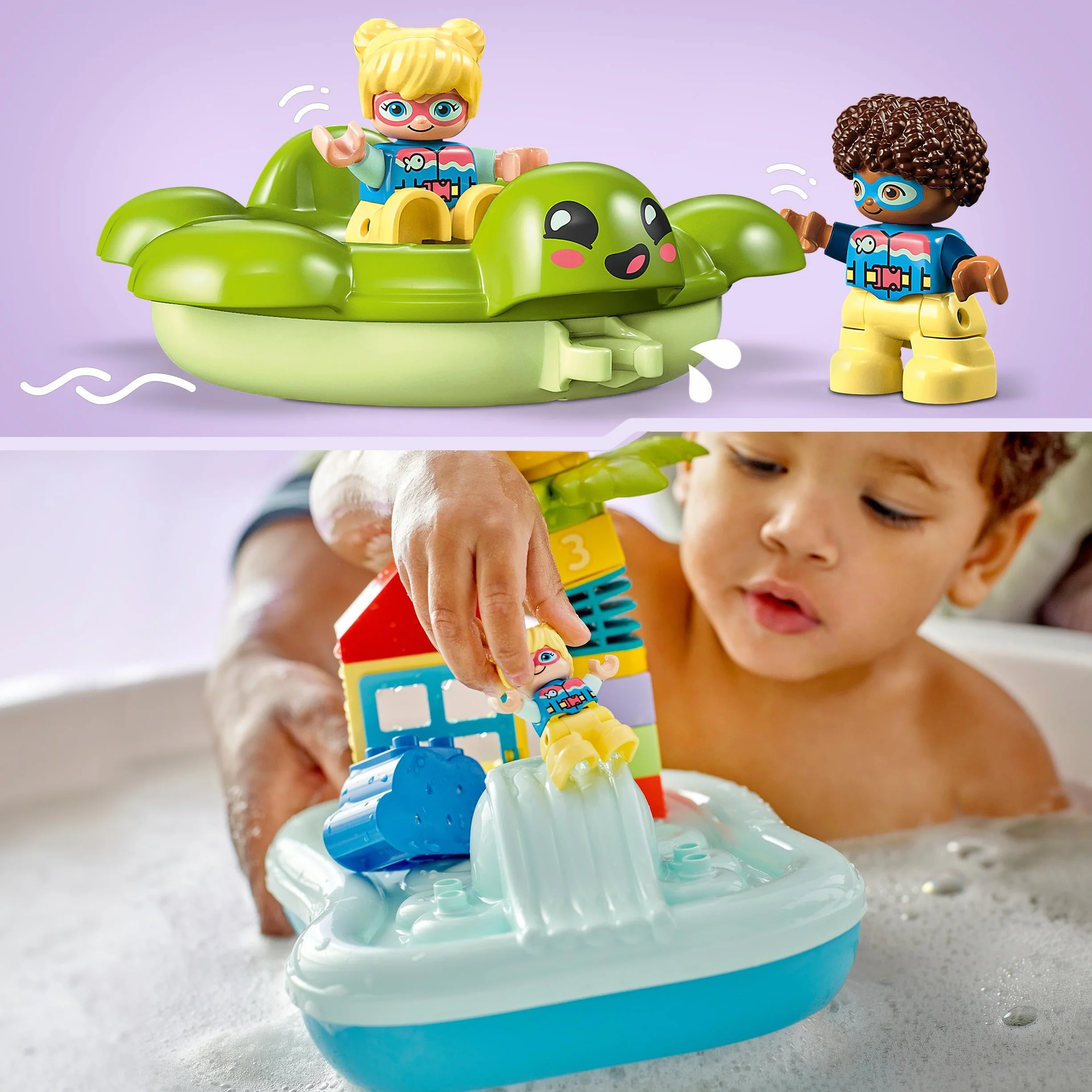 LEGO 10989 DUPLO Park Wodny, zabawki do kąpieli dla 2-latka i małych dzieci, z pływającą wyspą, żółwiem i rozgwiazdą, łatwe do czyszczenia zabawki wodne do wanny