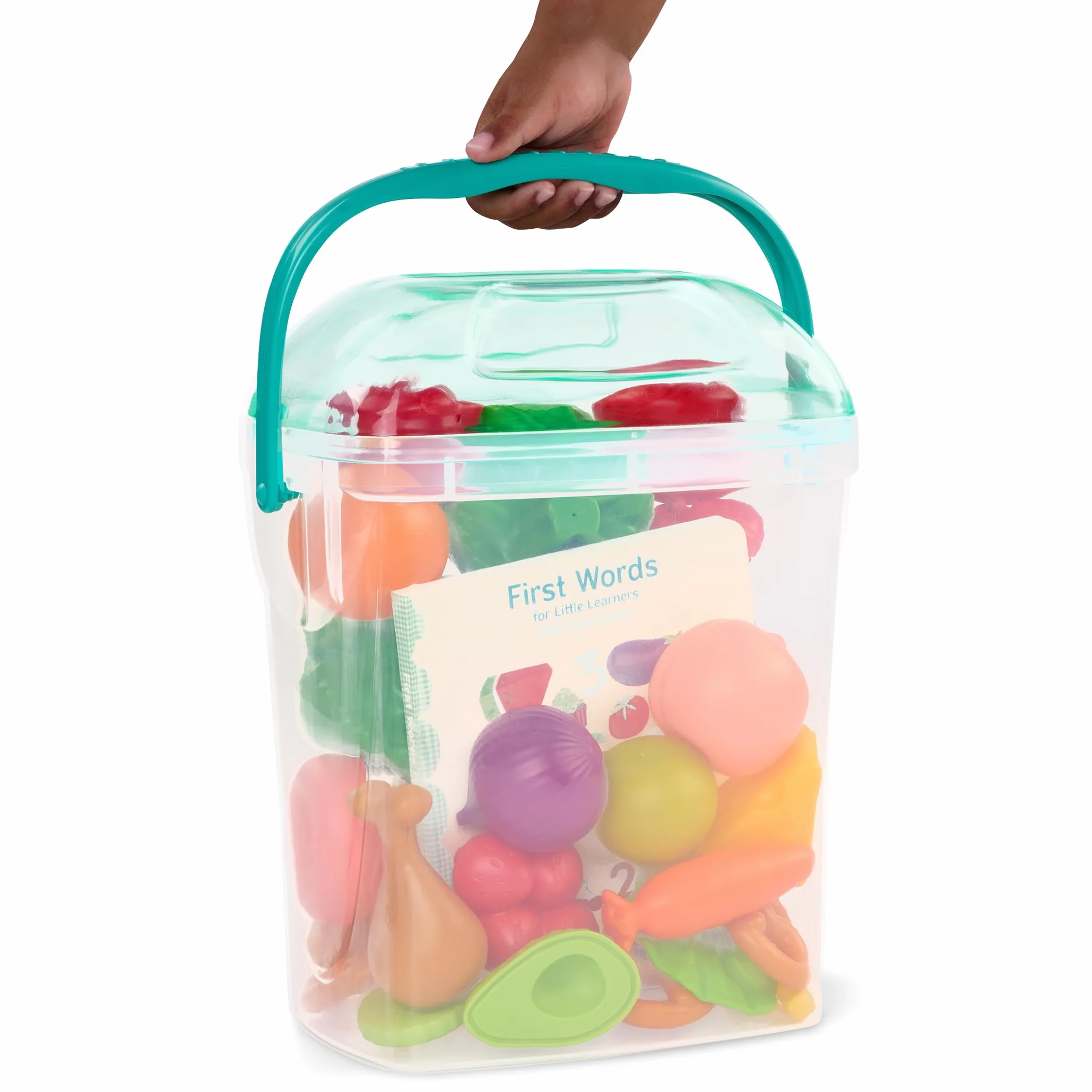B. toys Zestaw planszy, 32-częściowy zestaw do zabawy - Educational Book for Toddlers - Storage Bucket with Lid - 2 Years + - Foodie Fun, wielokolorowy (Branford BX2125Z)