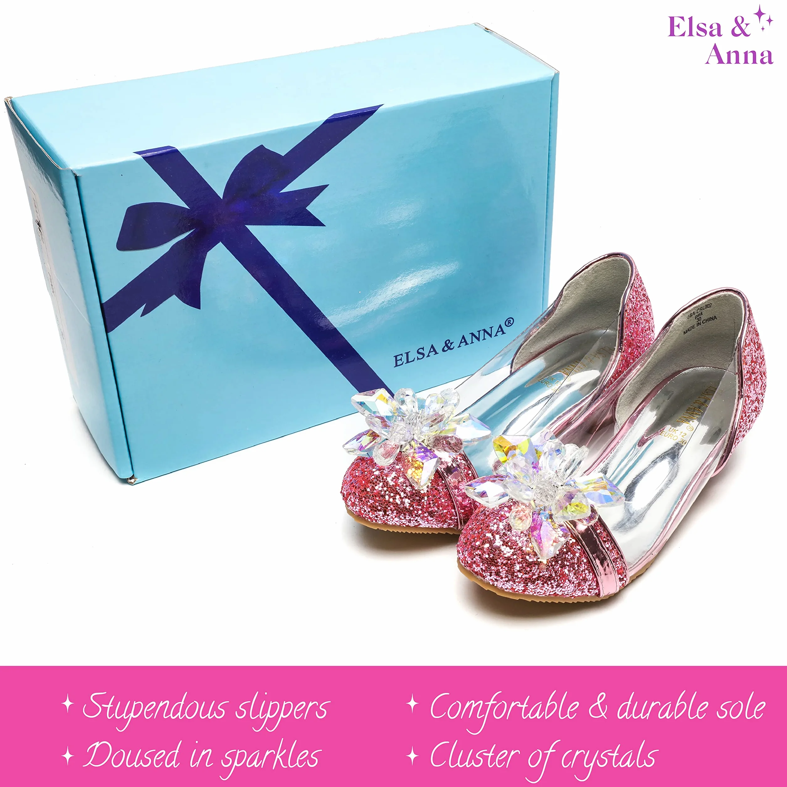 ELSA & ANNA Buty księżniczki dla dziewczynek buty księżniczki z obcasem 3 cm brokatowe buty dziewczęce buty do sukienki Elsa na imprezę, karnawał SH141516