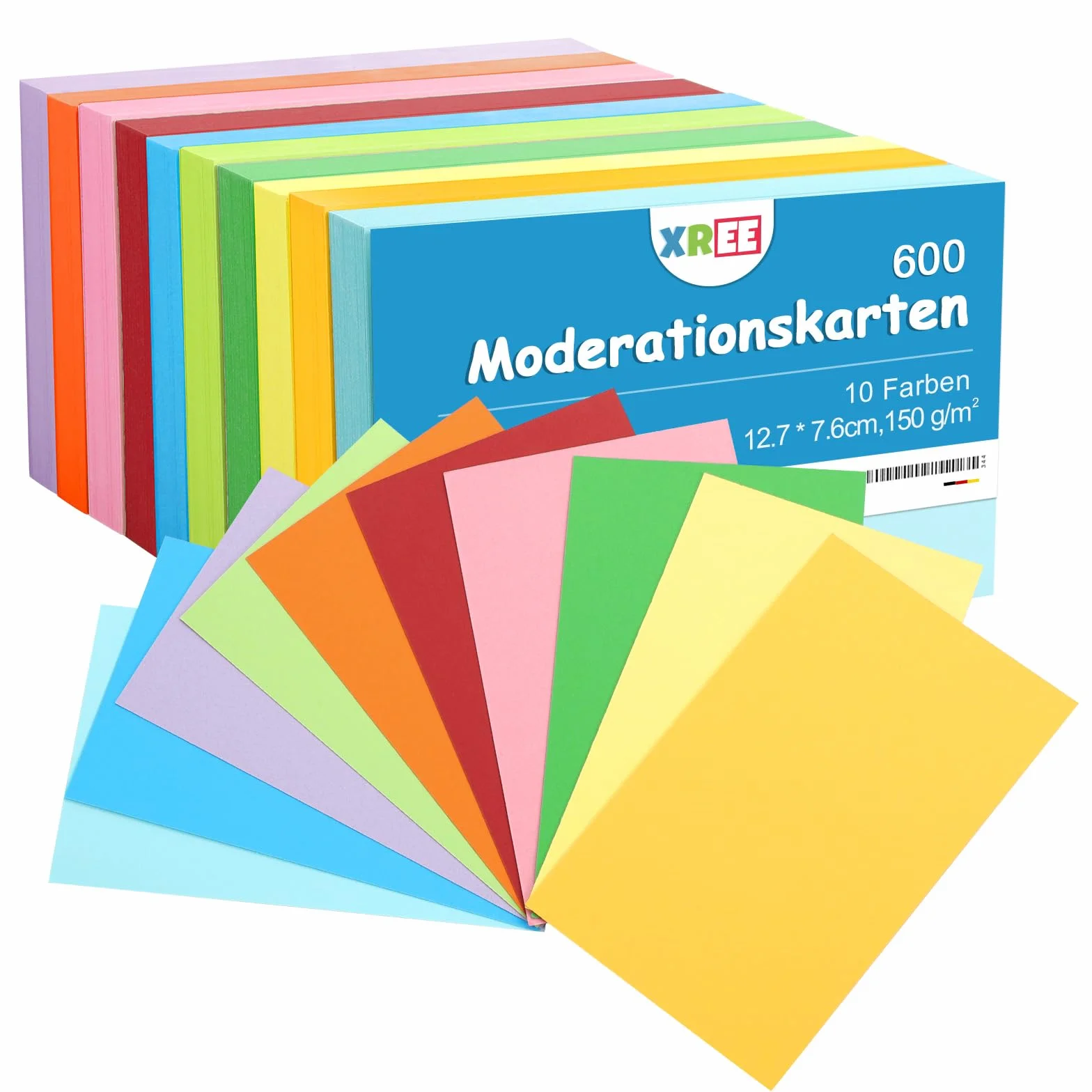 600 sztuk fiszek do moderacji, 12,7 x 7,6 cm, puste kartki papierowe do samodzielnego wykonania, na Boże Narodzenie, do biura, szkoły, prezentacji i moderacji (10 kolorów, 150 g/m²)