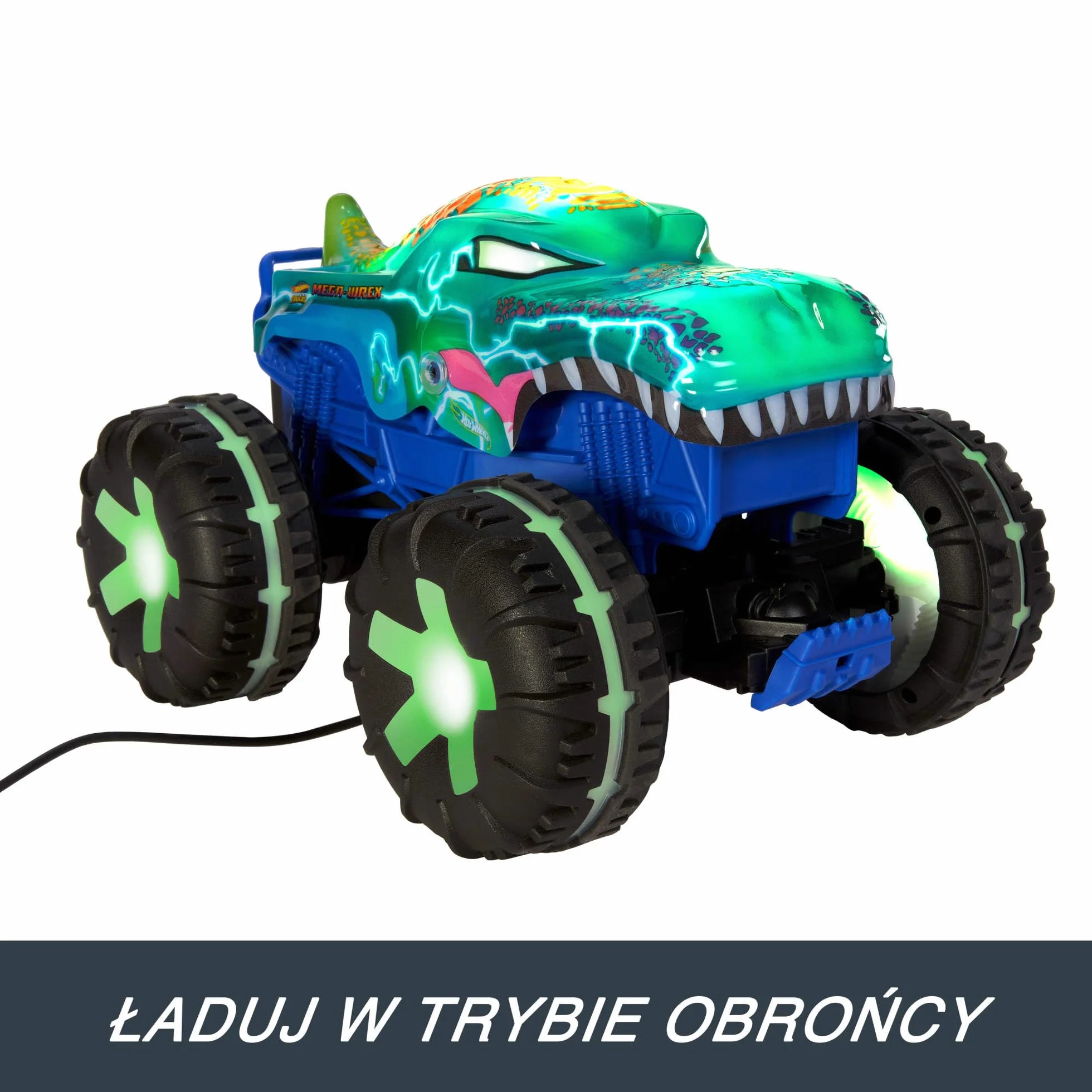 Hot Wheels RC Monster Trucks Mega-Wrex Alive Światła i dźwięki Zdalnie sterowany pojazd w skali 1:15 z 3 trybami zabawy, interaktywnymi światłami i dźwiękami, JBD90