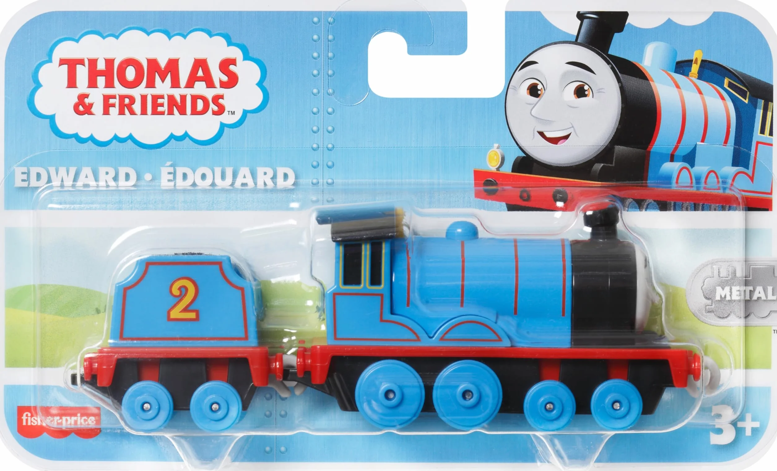 Thomas & Friends Edek Metalowa lokomotywa do popychania z wagonem do zabawy dla dzieci od 3 roku życia, HTN29