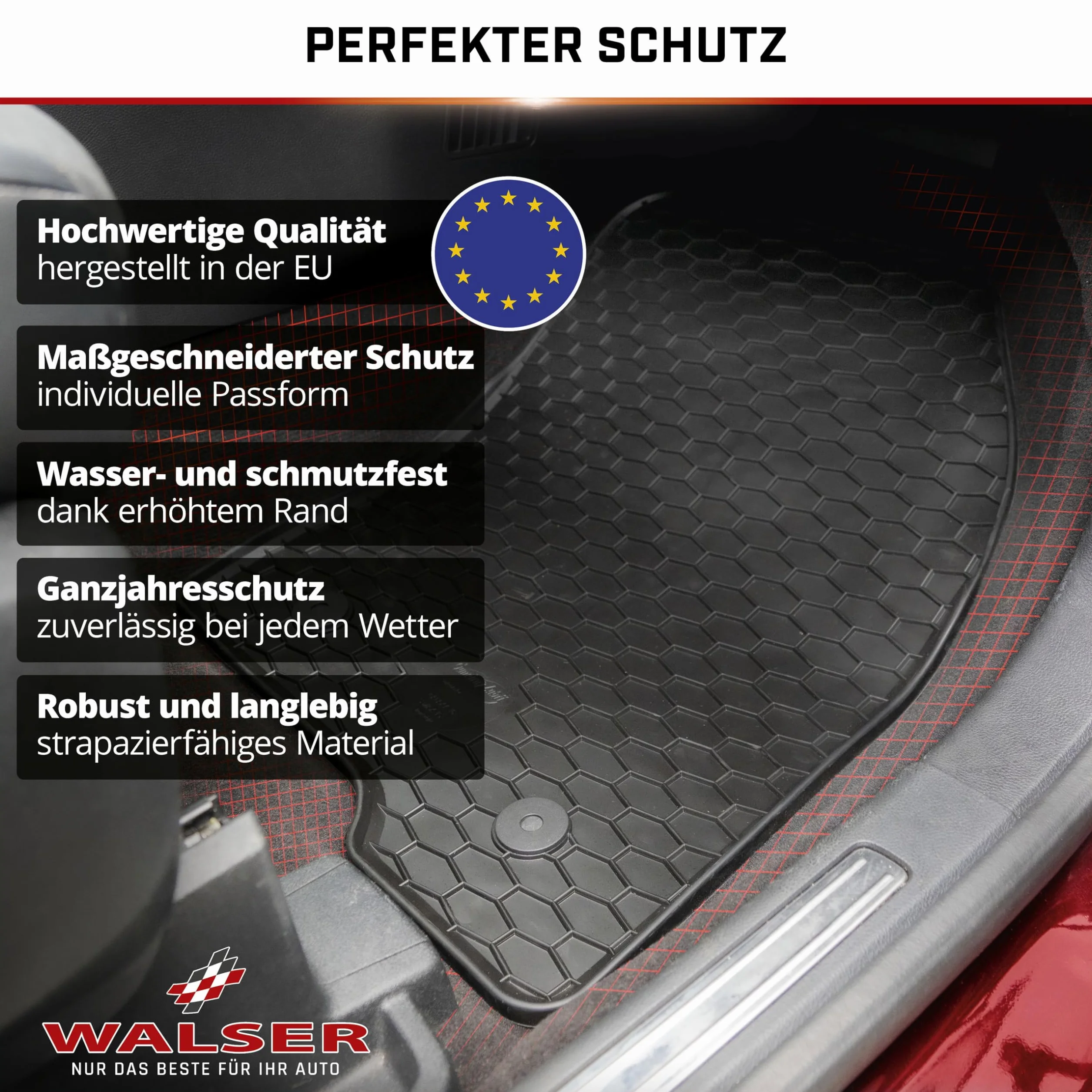WALSER DirtGuard gumowe dywaniki samochodowe kompatybilne z Hyundai i30 (FD) 2007-2012, KIA Ceed (ED) 2006-2012, w 100% dopasowane dywaniki samochodowe, wytrzymałe uniwersalne dywaniki samochodowe