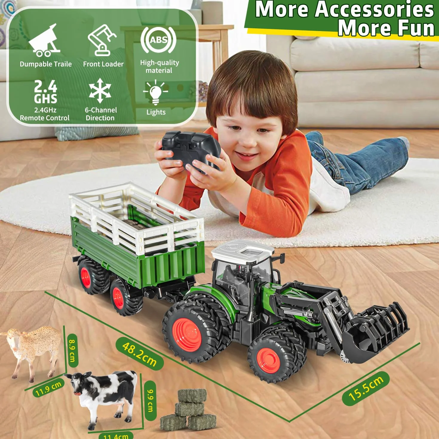 PENGBU RC Zabawka Traktorowa 2,4 GHz, Zdalnie Sterowany Traktor Rolny z Pilotem, Krowa i Owca - Prezent dla 3-8 Lat