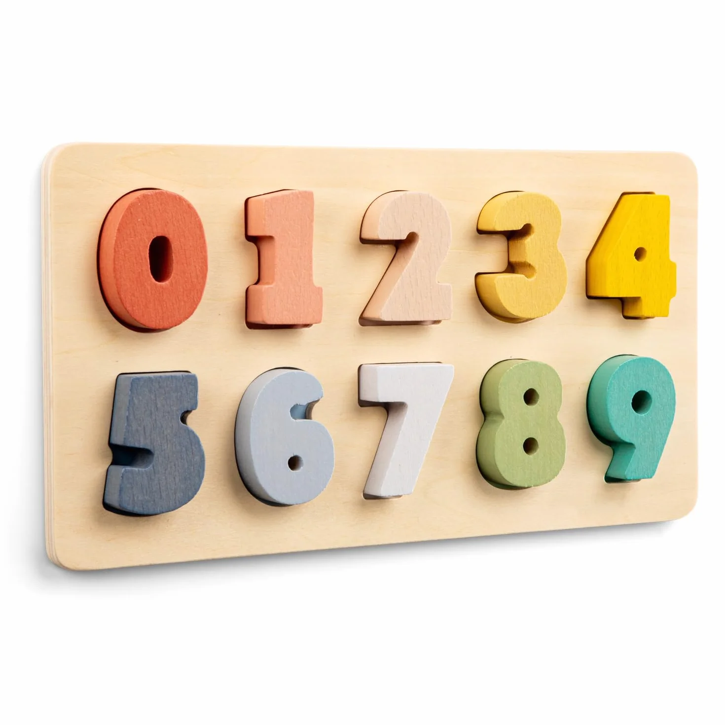 Woet Puzzle drewniane cyfry 0-9 - zabawka edukacyjna Montessori z certyfikatem FSC dla małych dzieci - grube kolorowe cyfry - od 2 lat - prezent dla dziewcząt i chłopców