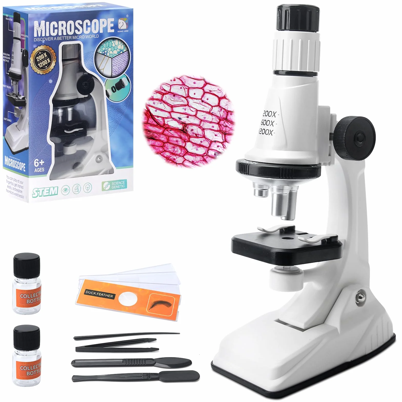 Mikroskop dla dzieci, powiększenie 200x-1200x, eksperymentalna zabawka edukacyjna, przenośny zestaw mikroskopowy, zestaw do eksperymentów naukowych do laboratorium szkolnego, domu, dla chłopców i