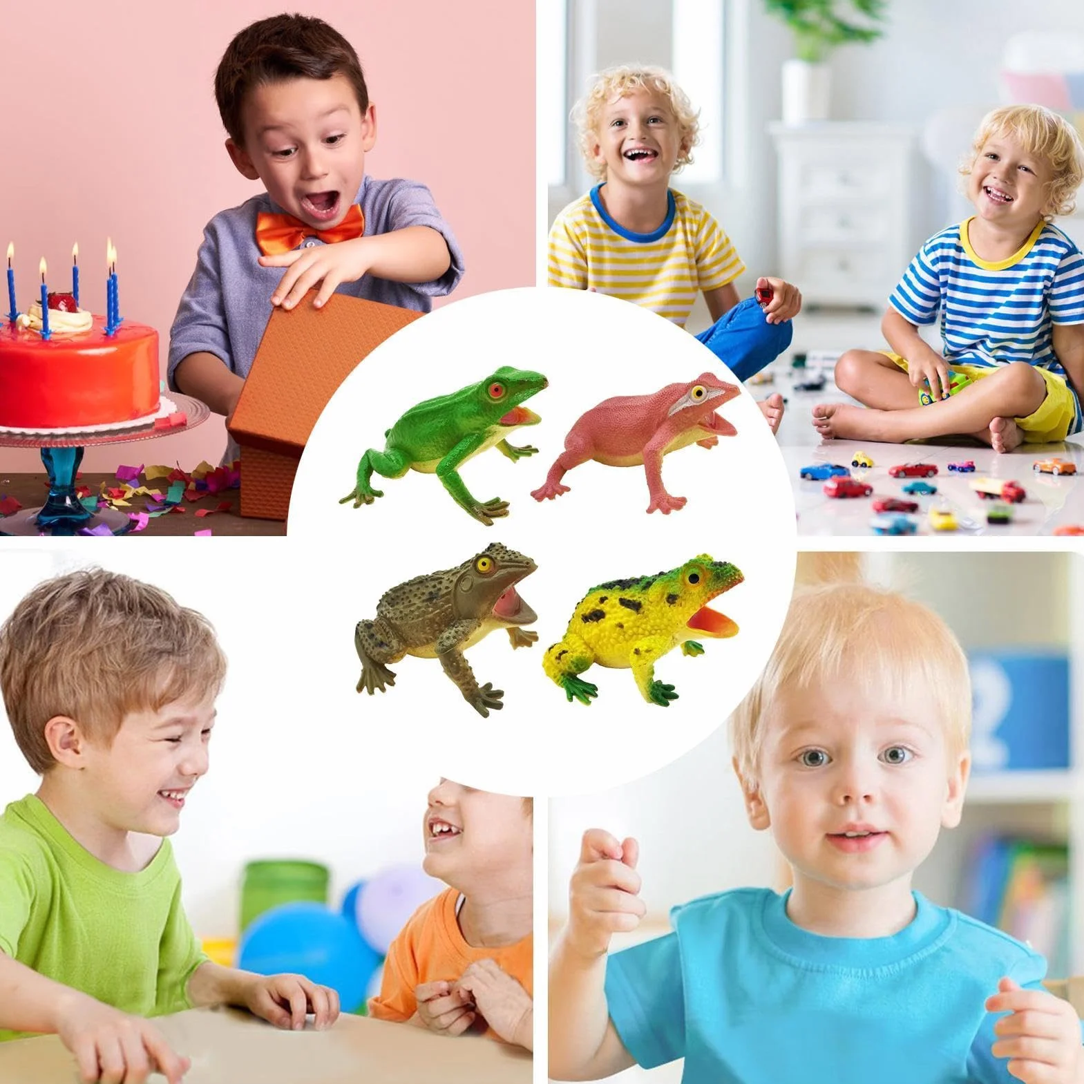 Fałszywe żaby - 4-częściowy zestaw sensoryczny z realistycznymi zwierzętami, miękka żaba dźwiękowa zabawka do kąpieli - dla chłopców, dziewcząt i małych dzieci od 3 lat projekt naukowy edukacyjny