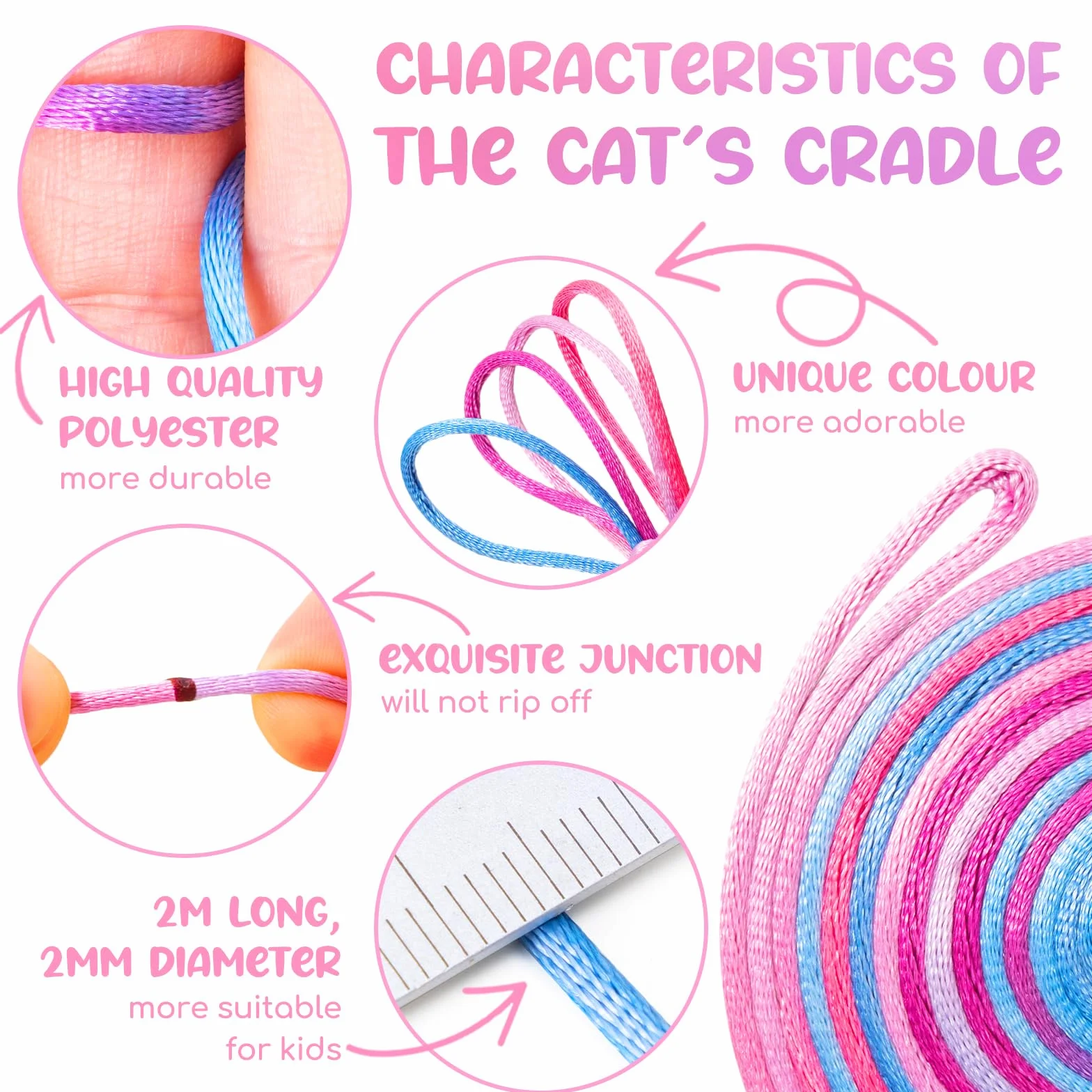 Cikyner Finger Twist, 8 sztuk gier na palce, długość 2 m, średnica 2 mm, dla dzieci, z instrukcją obsługi (może nie być dostępna w języku polskim), poliester, kolorowy, idealny prezent dla dziewcząt i