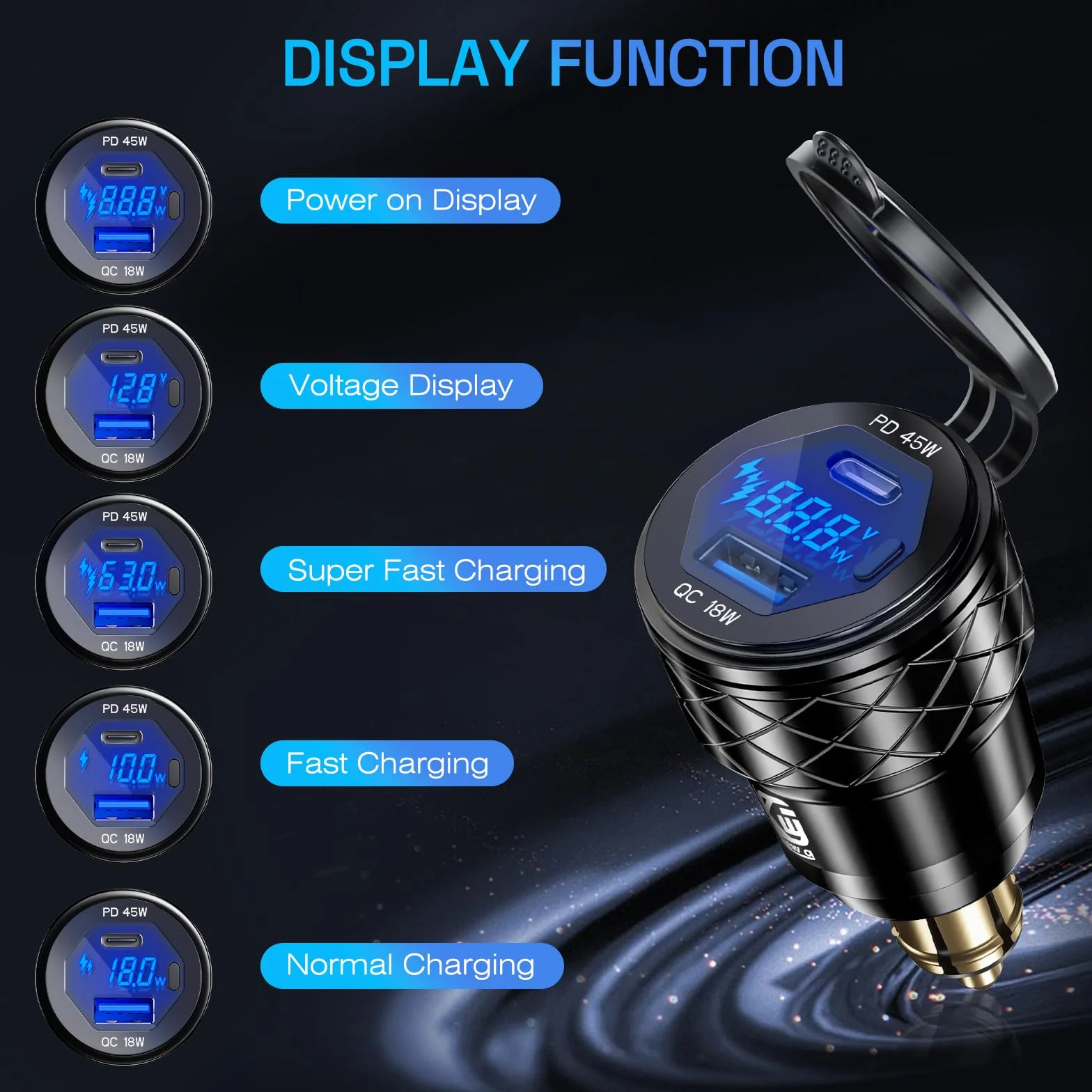 Adapter wtyczki DIN Hella na ładowarkę USB: 45 W USB C PD3.0 i 18 W QC3.0 gniazdo ładowarki motocyklowej do 12 V-24 V BMW Triumph Tiger Ducati, wodoodporny podwójny port szybkiego ładowania telefonu z